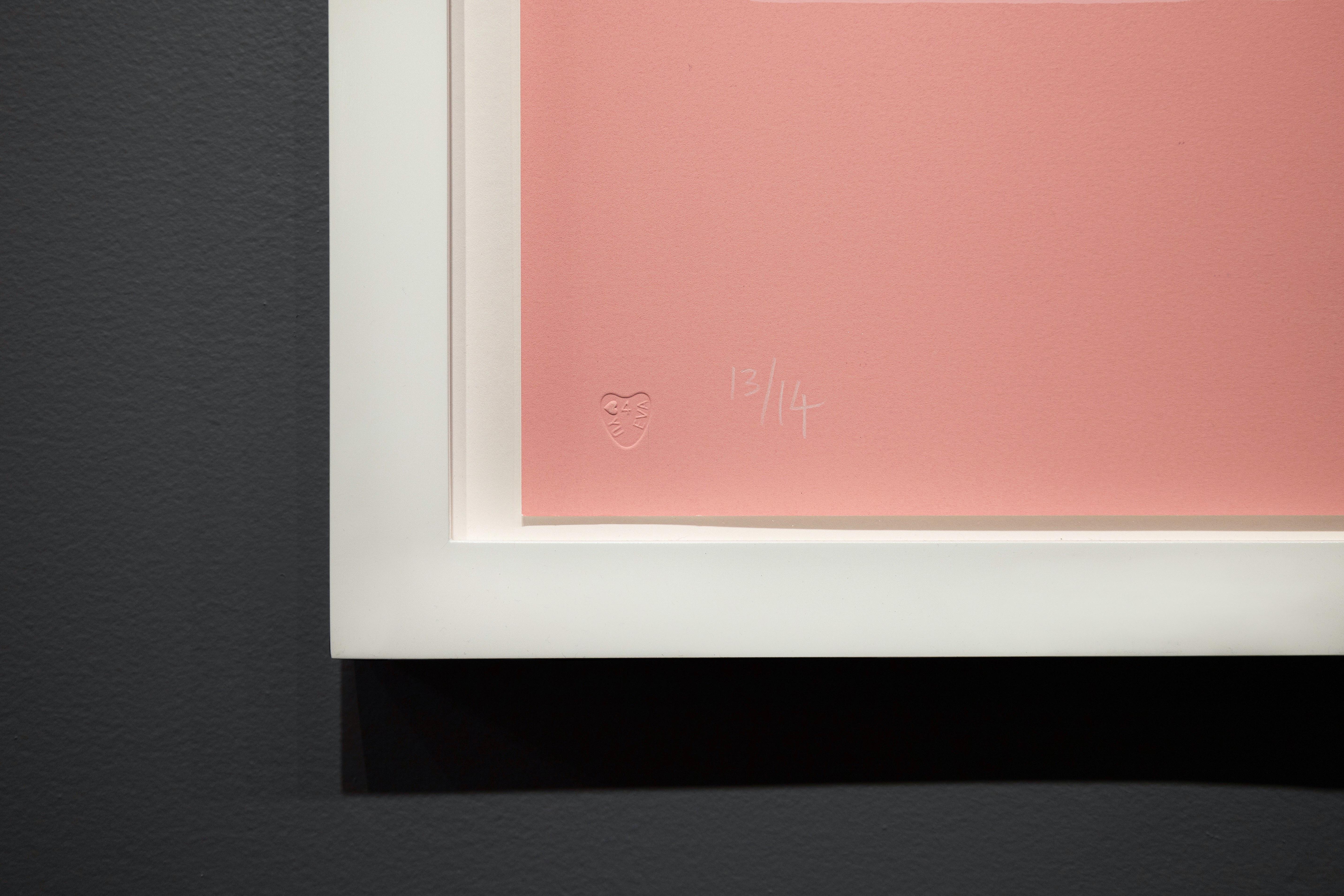 'I Love You' Pink, Gold Foil Block Butterfly - White Animal Print by Damien Hirst