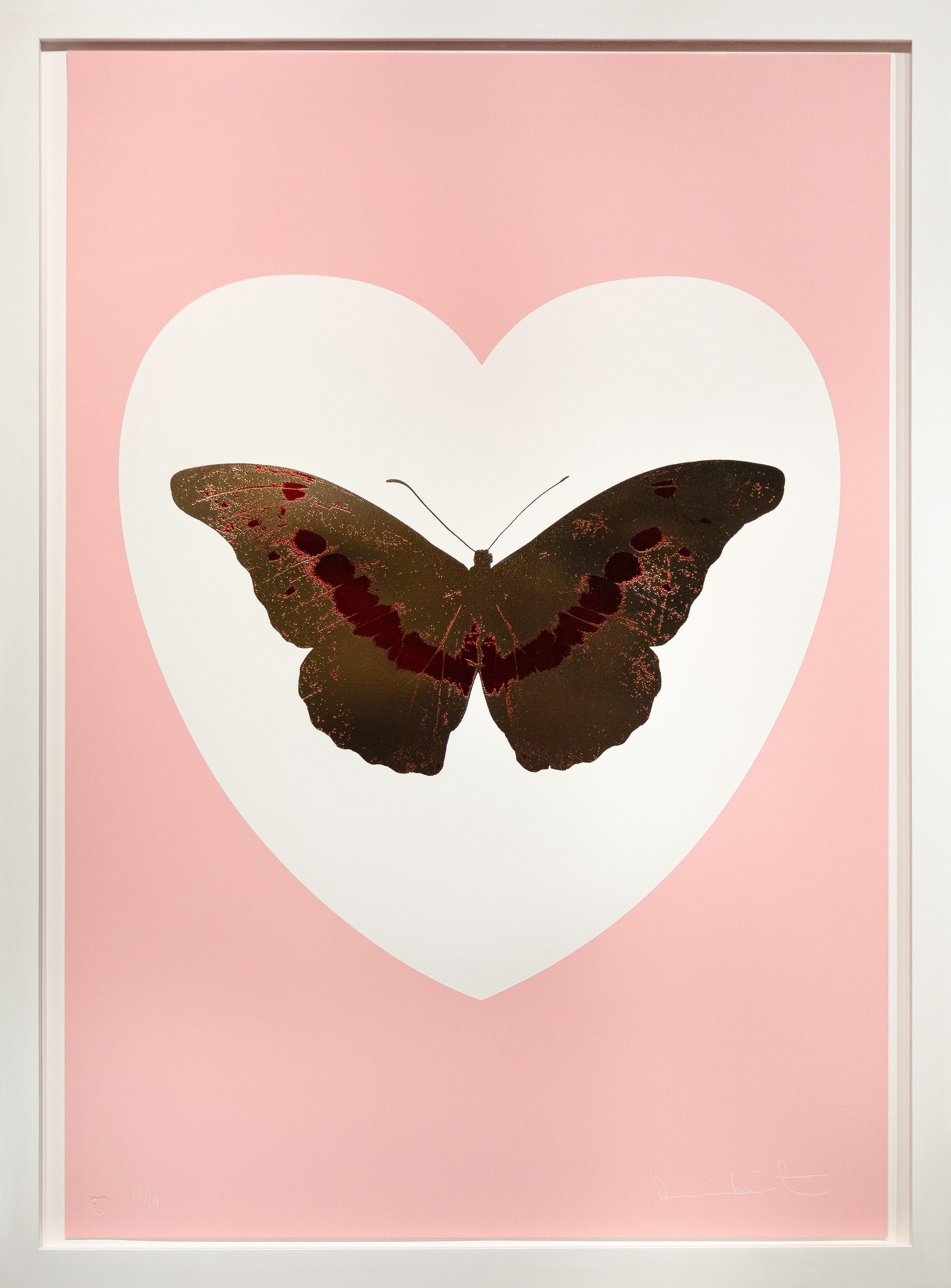 Papillon en bloc "Je t'aime" rose, feuille d'or