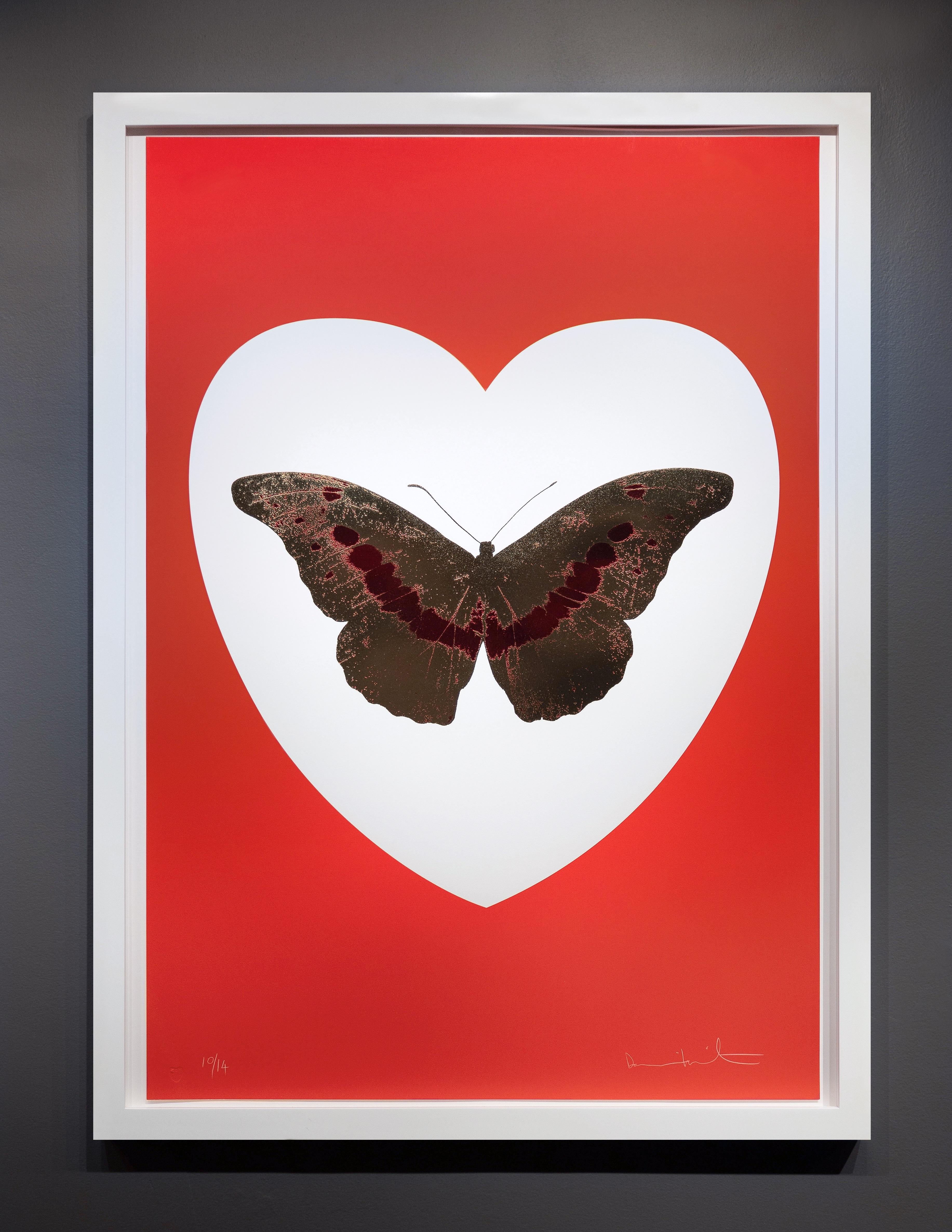Papillon rouge/doré 'Je t'aime - Print de Damien Hirst