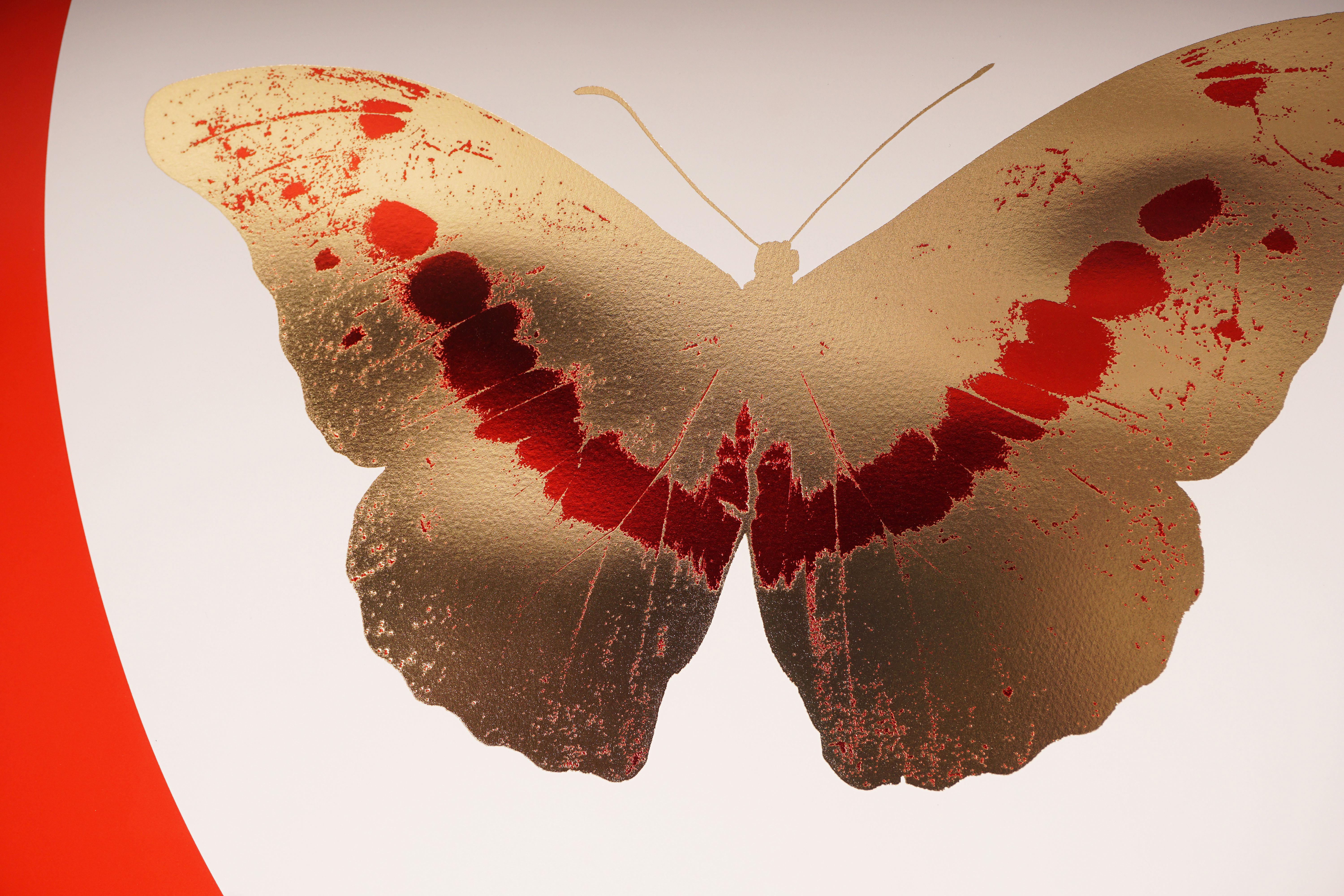 Papillon rouge/doré 'Je t'aime - Contemporain Print par Damien Hirst