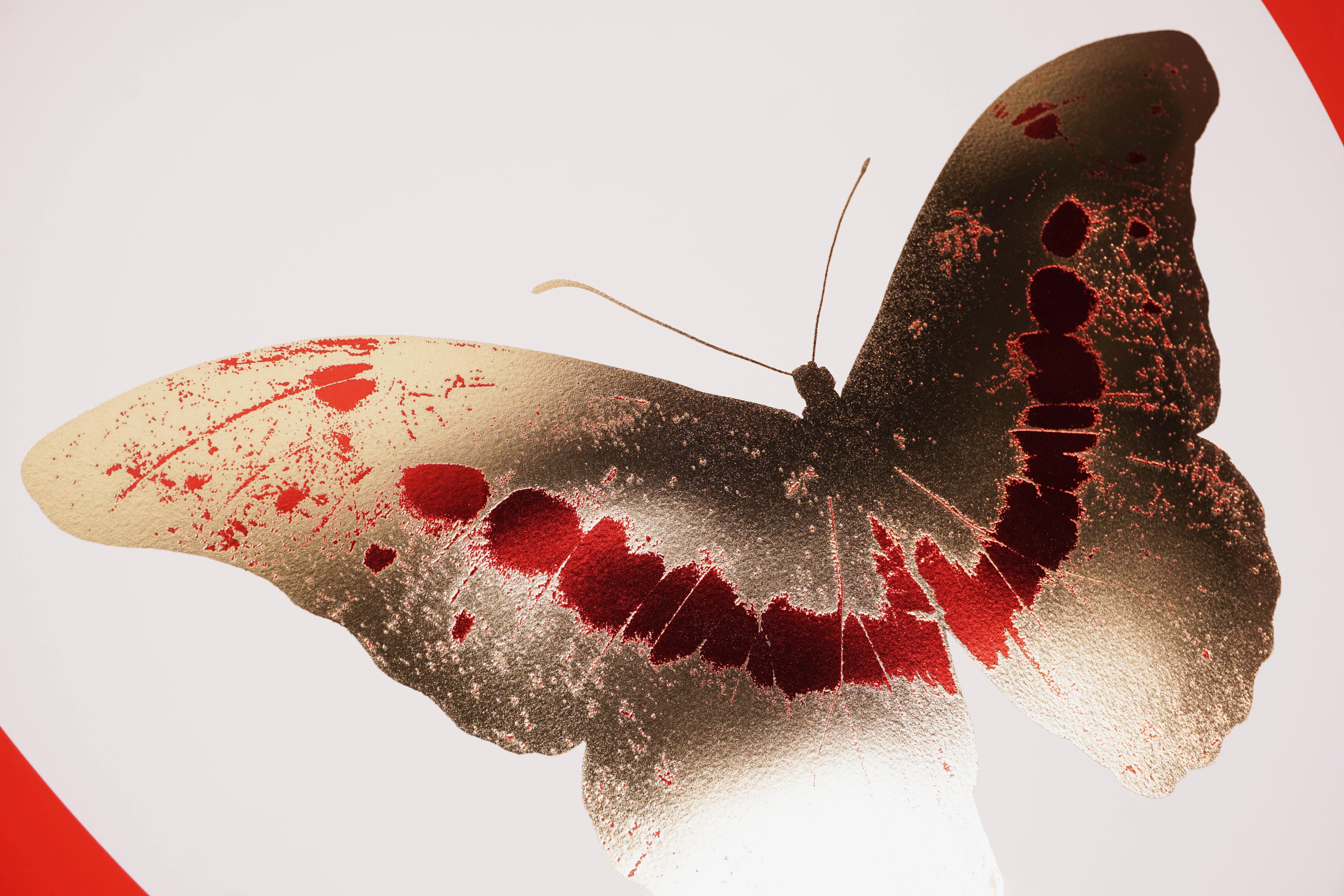 Papillon rouge/doré 'Je t'aime - Rouge Animal Print par Damien Hirst