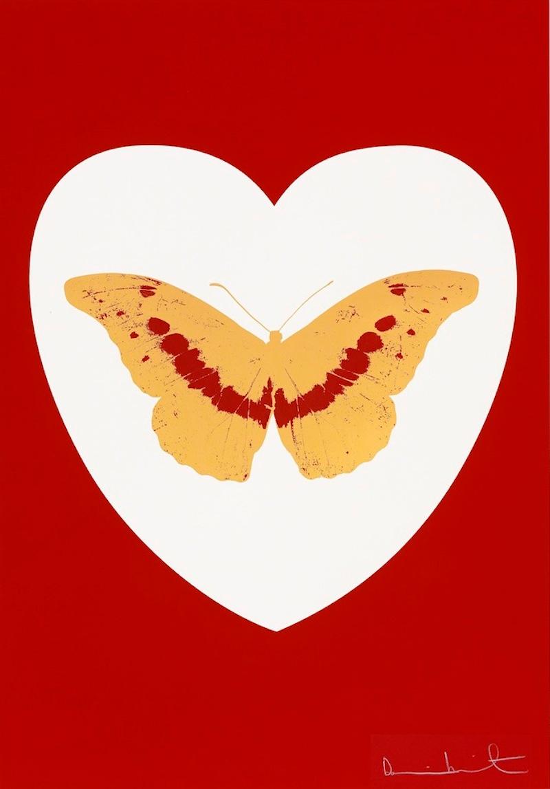 Damien Hirst Figurative Print - I Love You - White/Red/Cool Gold/Poppy Red