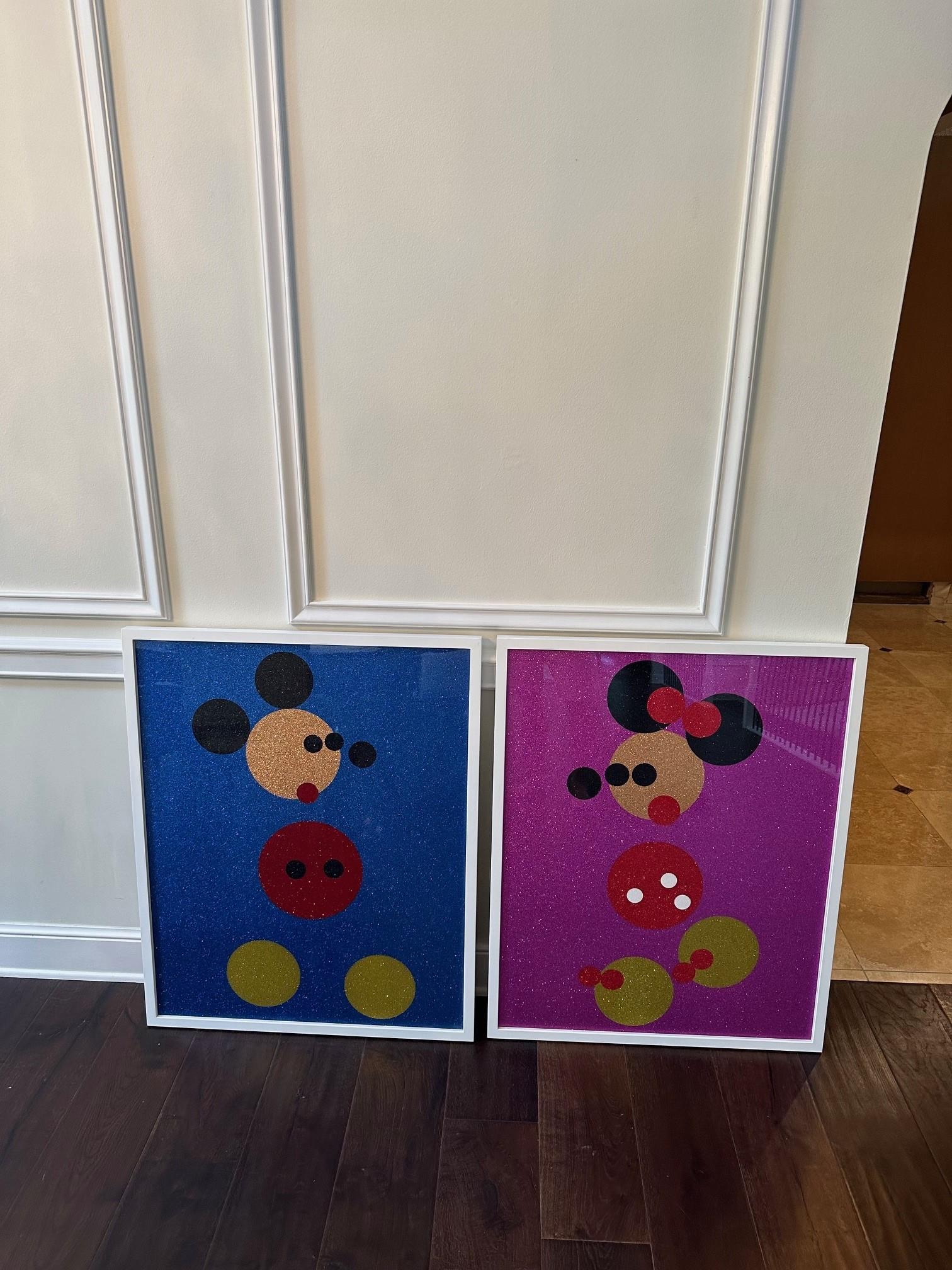 Mickey (Blue Glitter) & Minnie (Pink Glitter) two artworks - Contemporary Print by Damien Hirst