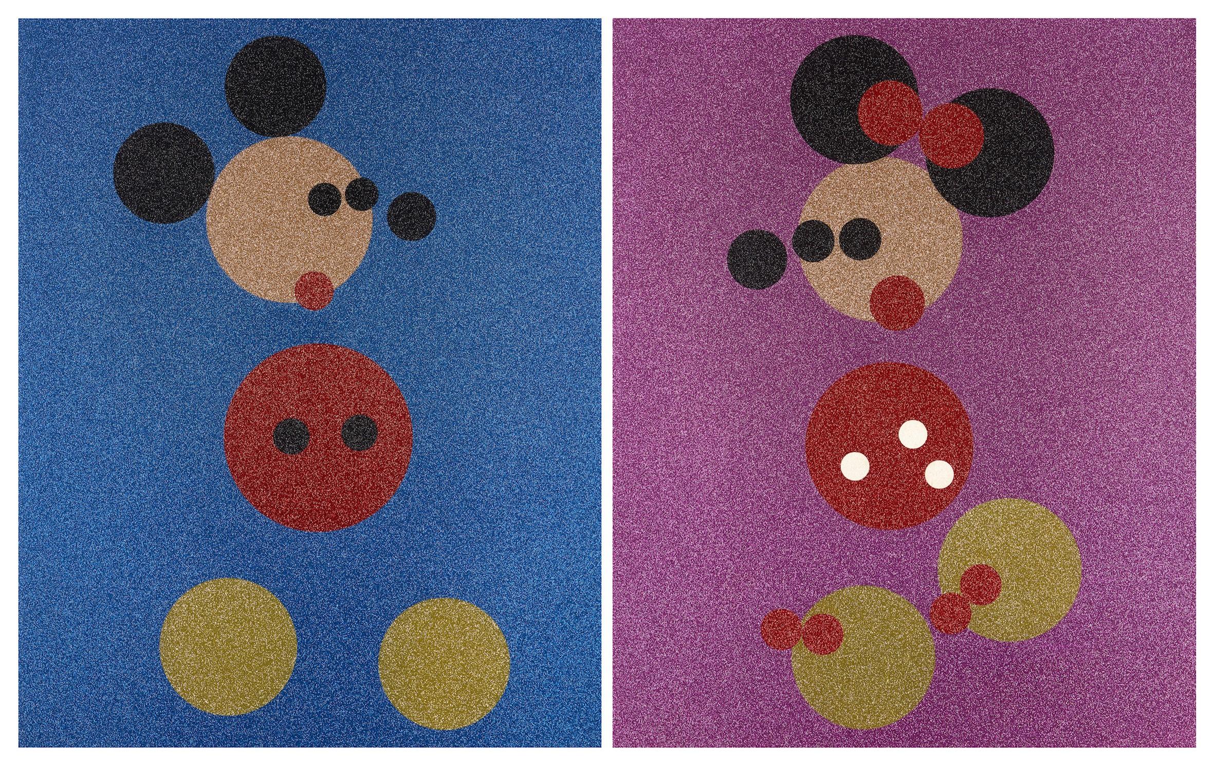 Damien Hirst Portrait Print - Minnie (Pink Glitter) & Mickey (Blue Glitter)