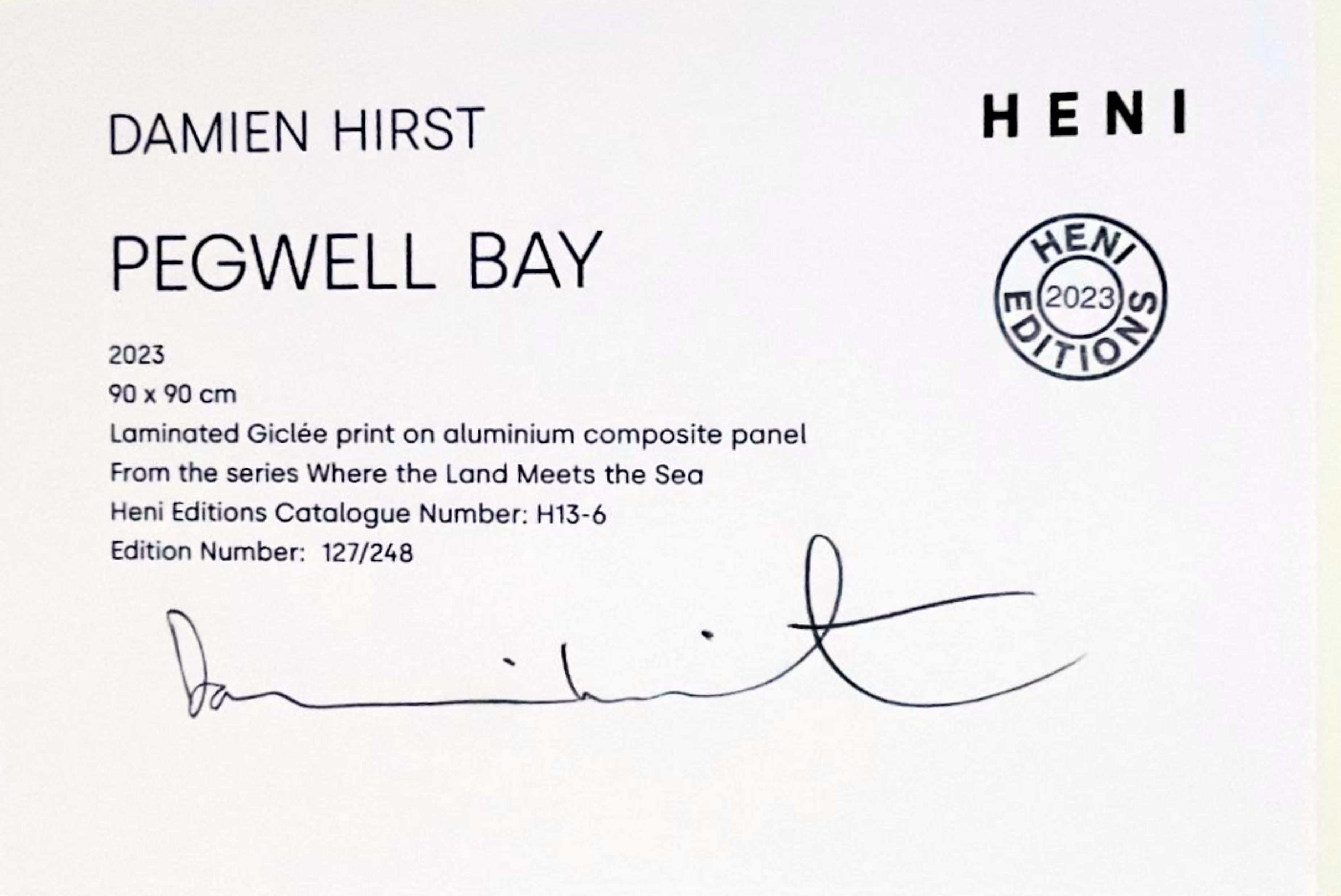 Damien Hirst
Pegwell Bay, H13-6, aus Wo das Land das Meer trifft, 2023
Laminierter Giclée-Druck auf Aluminiumverbundplatte
35 2/5 × 35 2/5 in  89.9 × 89.9 cm
Handsigniert auf dem Label und nummeriert 127/248. Dieses Kunstwerk kann beliebig