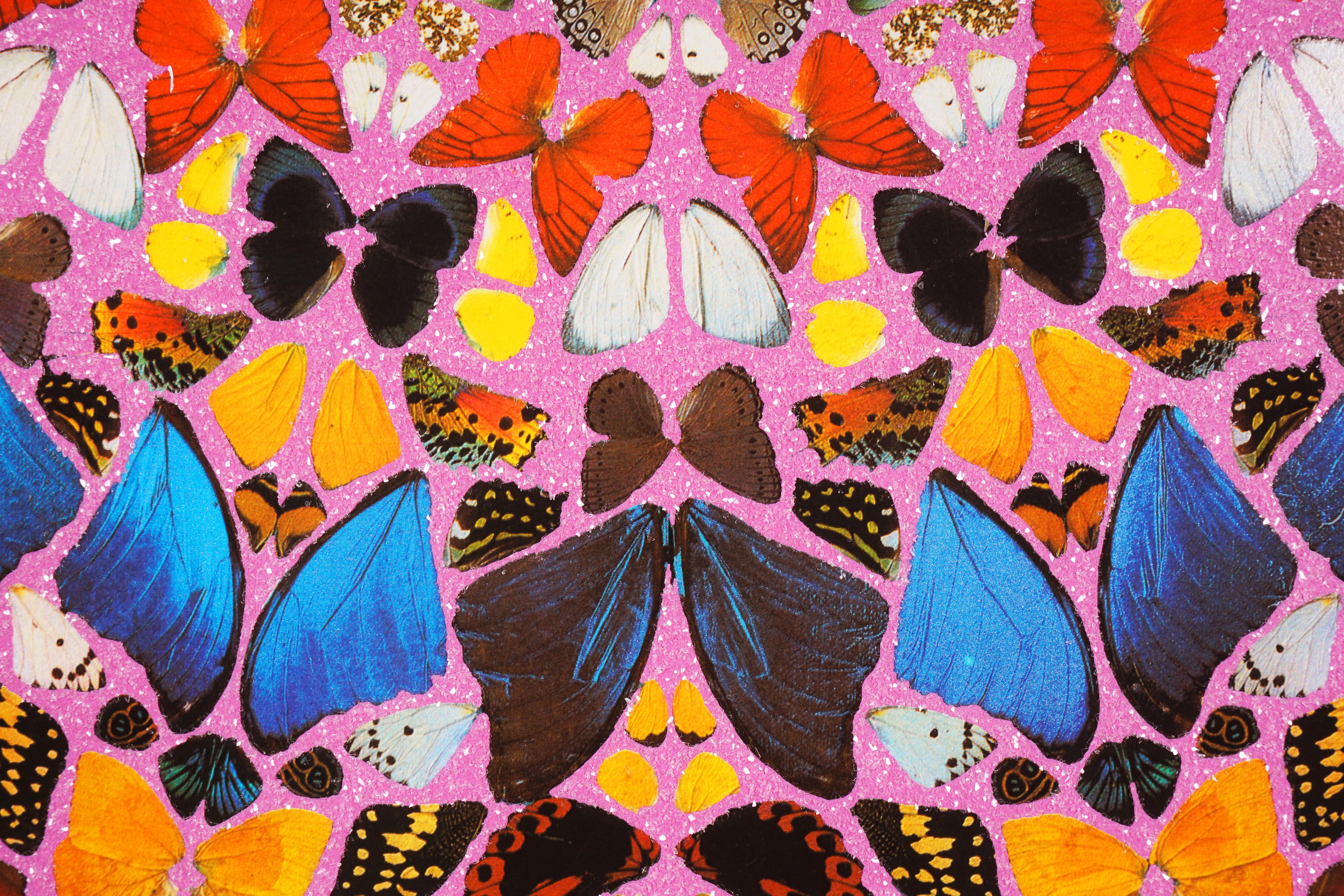 Pink Butterfly 'Cathedral Print, Palais des Papes' with Diamond Dust - Black Animal Print by Damien Hirst