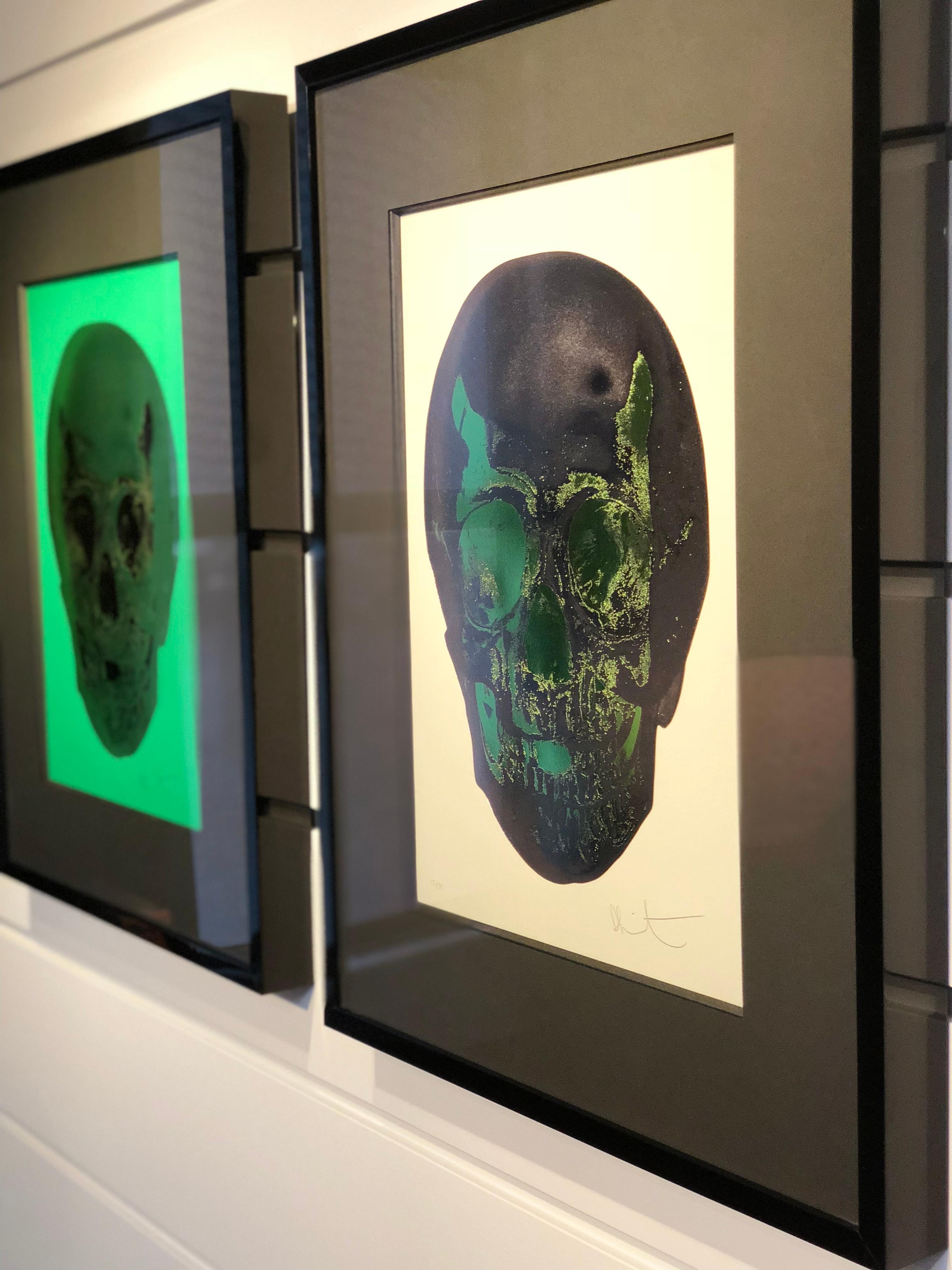 These are stunning works by iconic artist Damien Hirst. The series is created in a small edition of only 50 pieces, signed by the artist. The printing technique of using silkscreen, foil block and glaze creates a unique texture and visual appeal.