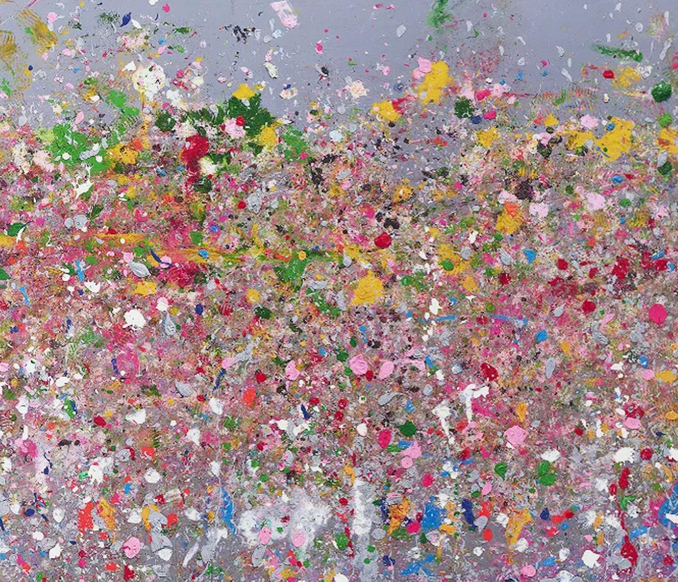 Studland Bay Cove which is part of the ’Coast Paintings’ series. Created in 2019, ’Coast Paintings’ are colourful action paintings which convey the energy, excitement and change experienced by the seaside in winter, reflected in the works being