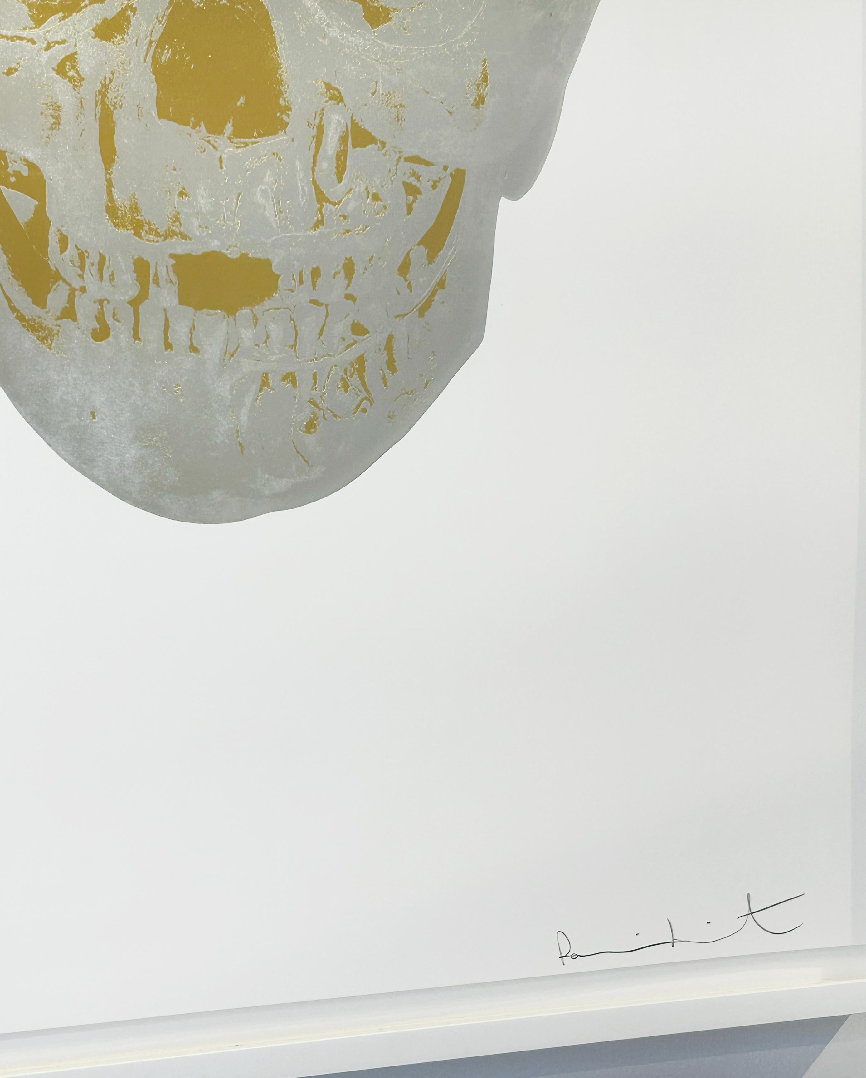 Artist:  Hirst, Damien
Title:  The Dead (Silver Gloss/Oriental Gold)
Series:  Skulls
Date:  2009
Medium:  Foil block prints in color on arches paper
Unframed Dimensions:  28.375