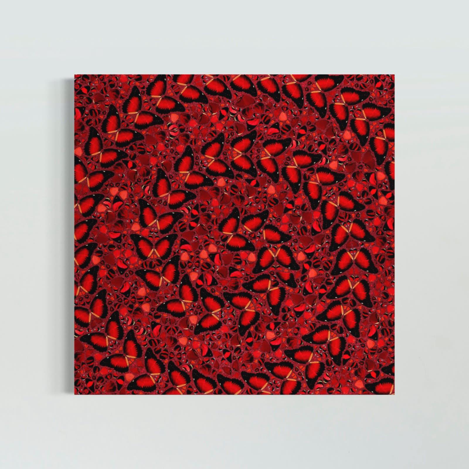“The Empresses” is a series of five glorious artworks named after influential female rulers. They are composed of butterfly wings placed on a flaming red background which create a kaleidoscope effect.

Damien Hirst
The Empresses, set of