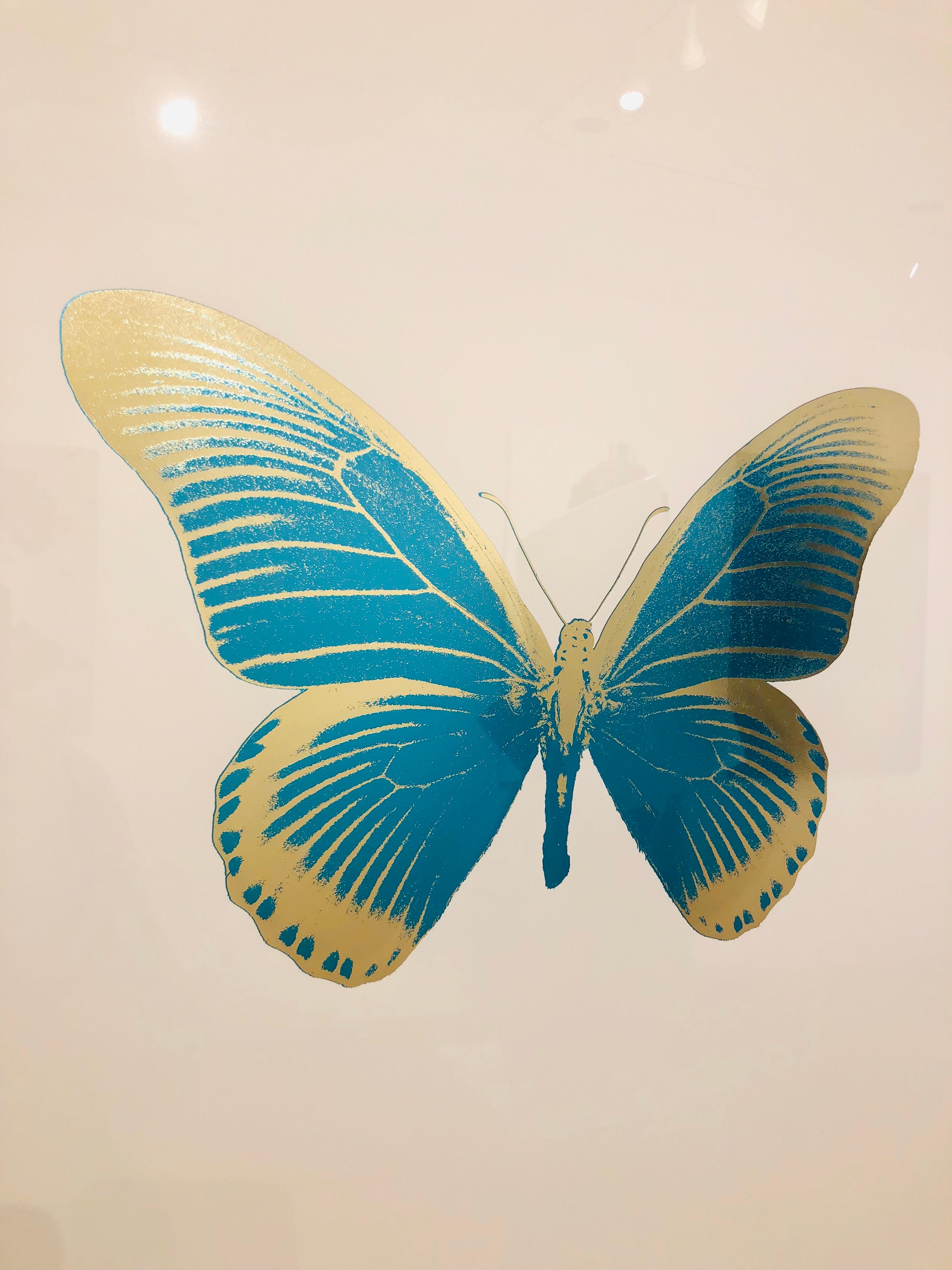 Artist:  Hirst, Damien
Title:  The Souls IV  (Turquoise/Cool Gold)
Series:  The Souls
Date:  2010
Medium:  2 Color Foil Block Print on 300 gsm Arches Archival Paper
Unframed Dimensions:  28.34