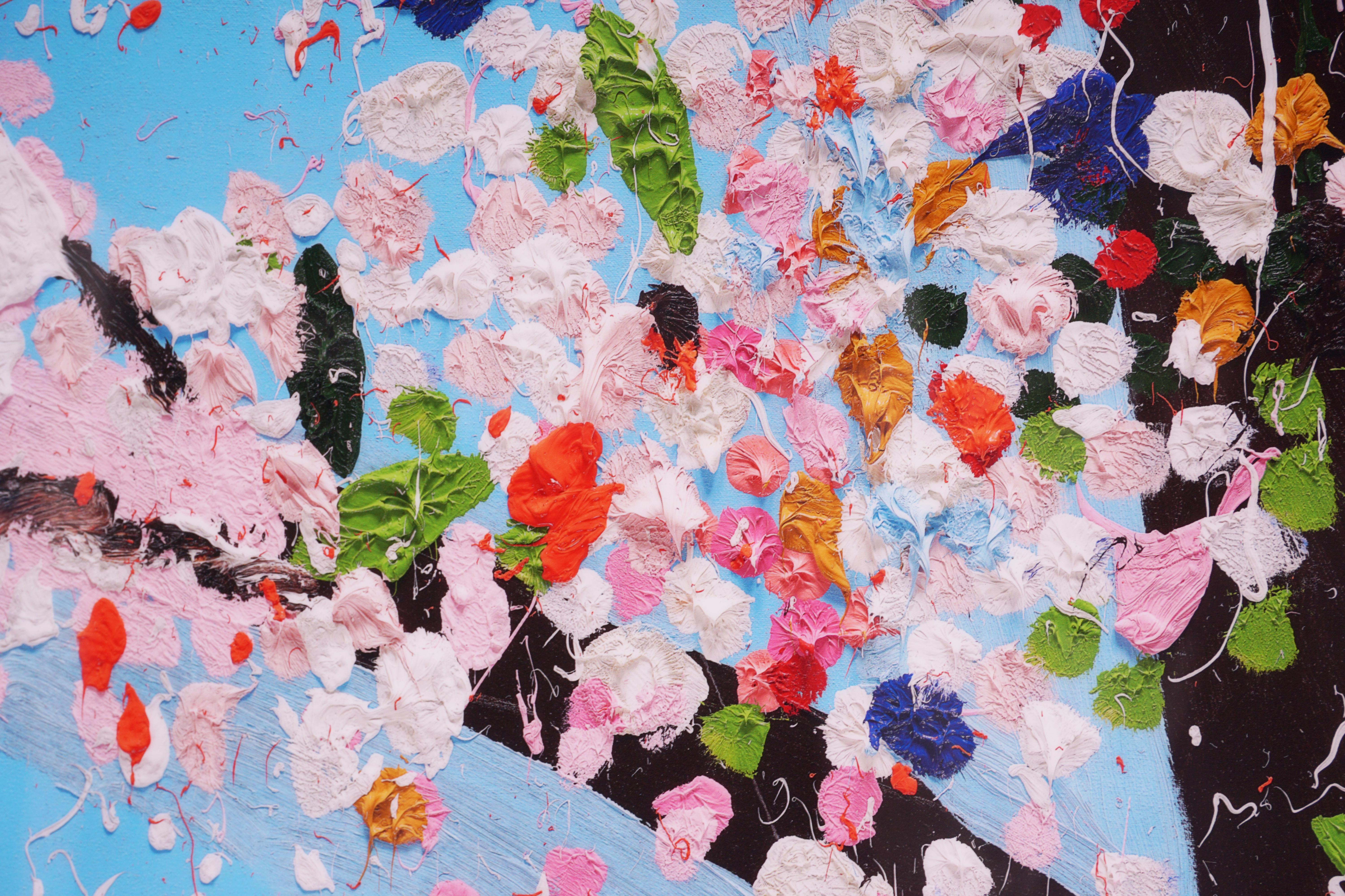 The contemporary pop art cherry blossom landscape ‘Honour' is one of the eight from the iconic ‘Virtues’ series by Damien Hirst, the laminated giclée print on aluminum panel was created in 2021 as a reflection of his latest exploration as a master