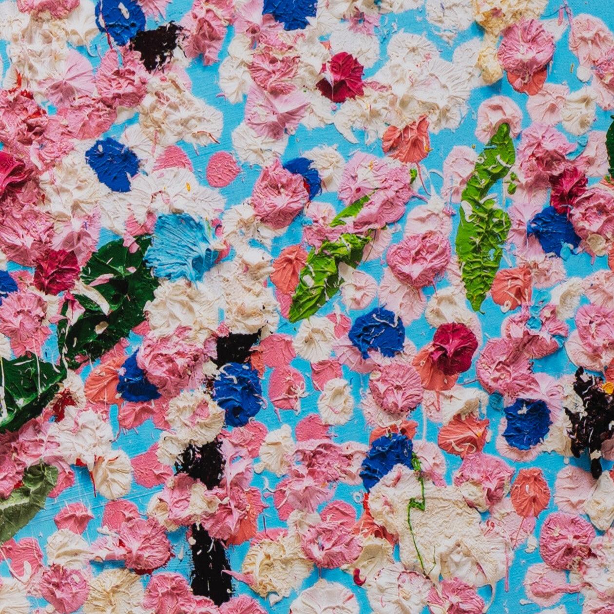 The contemporary pop art cherry blossom landscape ‘Politeness' is one of the eight from the iconic ‘Virtues’ series by Damien Hirst, the laminated giclée print on aluminum panel was created in 2021 as a reflection of his latest exploration as a