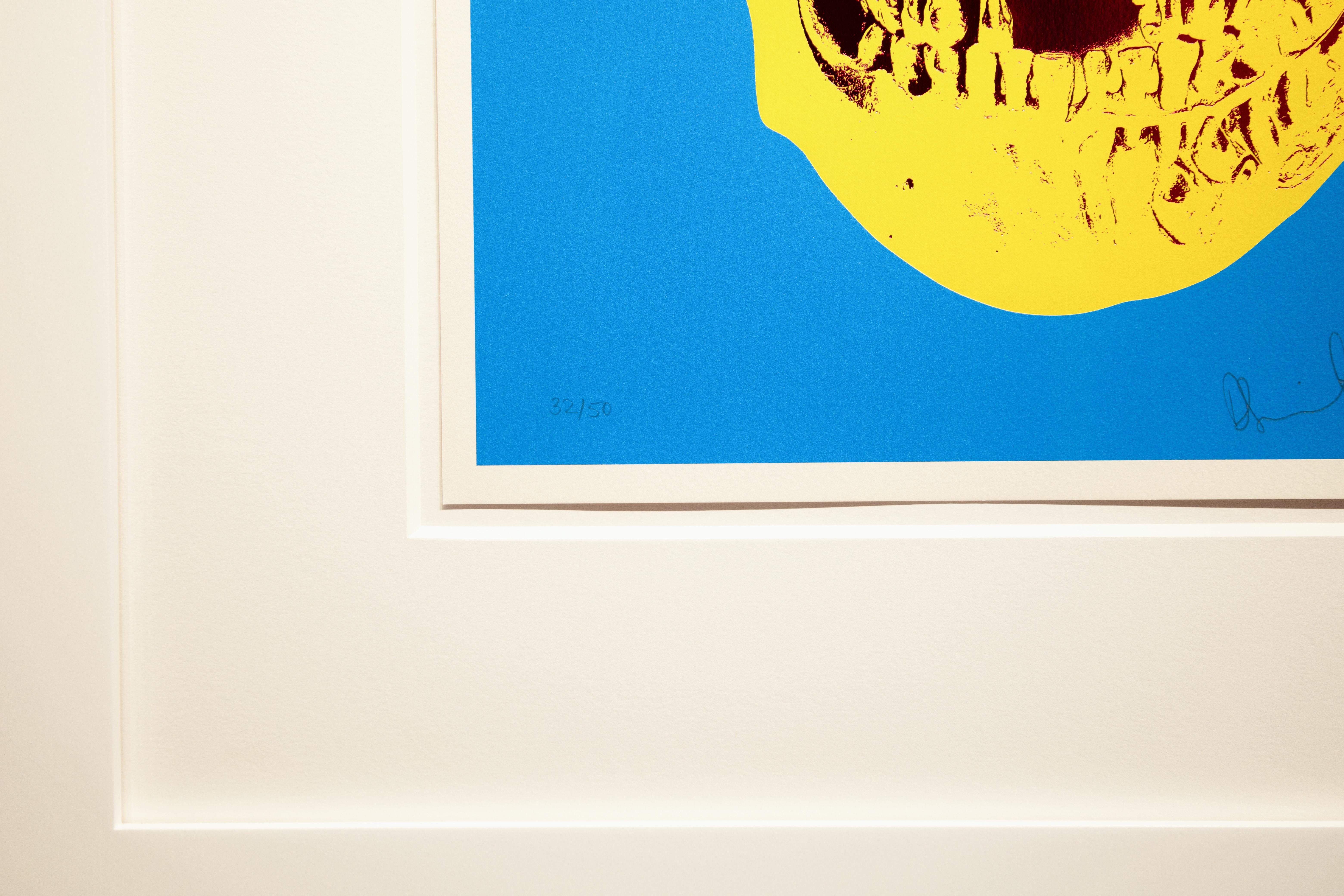 'Till Death Do Us Part Skull (Blue/Yellow/Red) - White Portrait Print by Damien Hirst