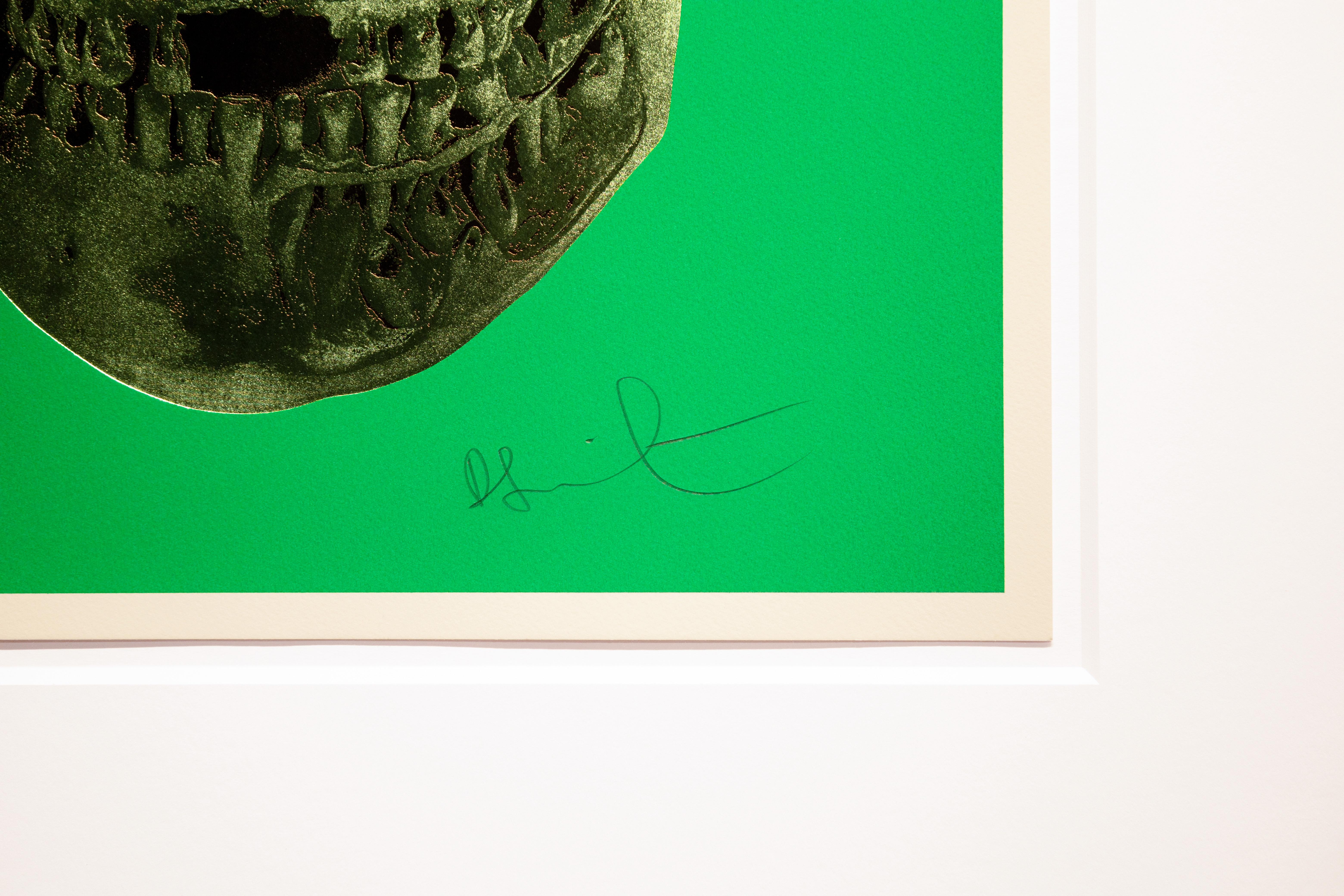 'Till Death Do Us Part Skull (Green/Brown) - White Portrait Print by Damien Hirst