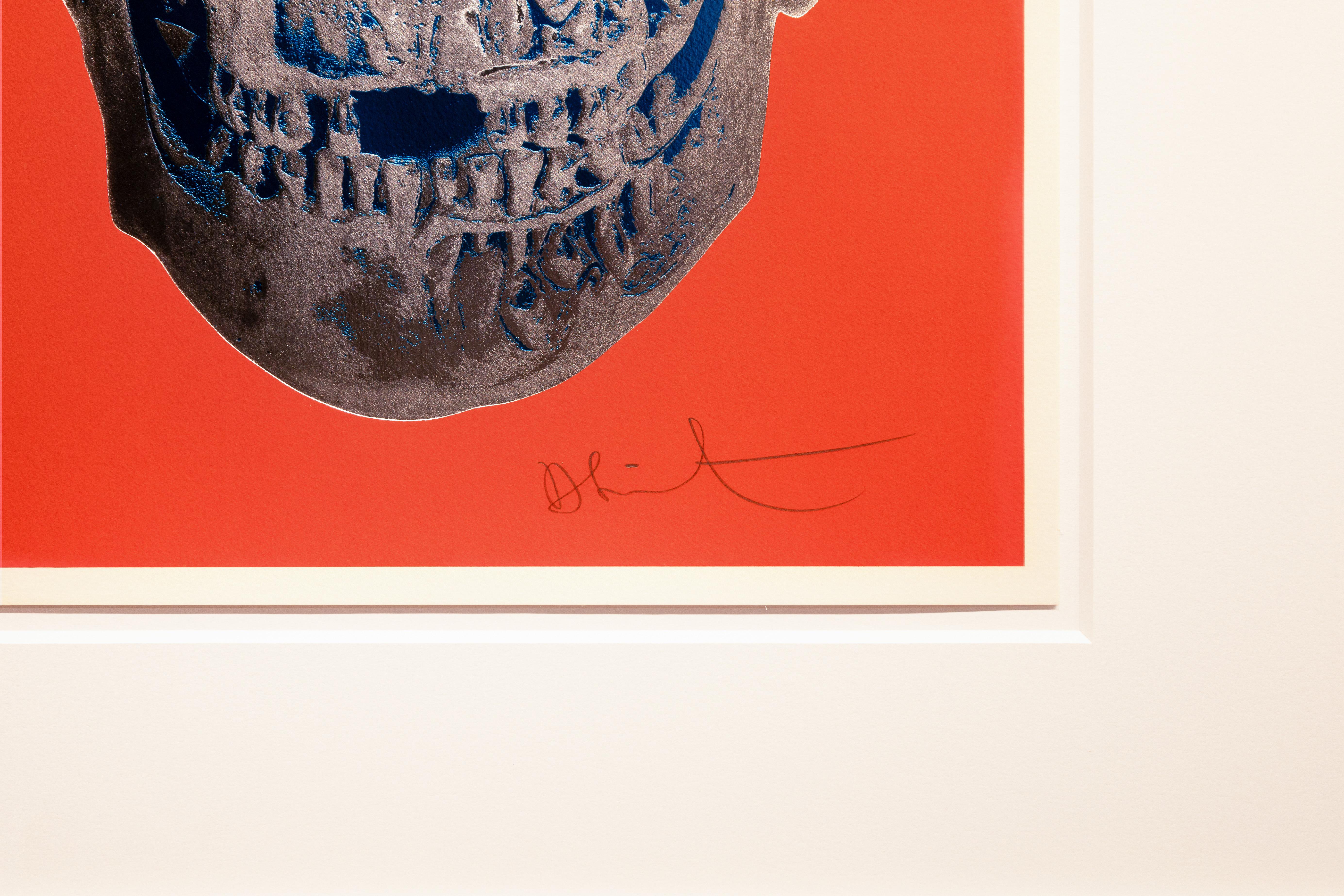 'Till Death Do Us Part Skull' (Red/Silver/Blue) - Beige Portrait Print by Damien Hirst