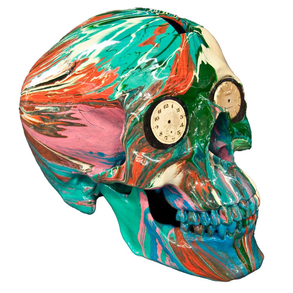 Damien Hirst Still-Life Sculpture - 'The Hours Spin Skull' (Light Green/Orange/Pink/Light Blue/Purple)