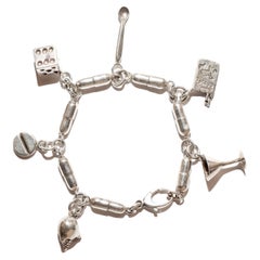 Damien Hirst Style Sterling Silver Pill Link "Vices" Charm Bracelet