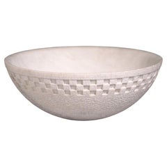 Damier Bowl in White Marble Handcrafted in India by Stephanie Odegard