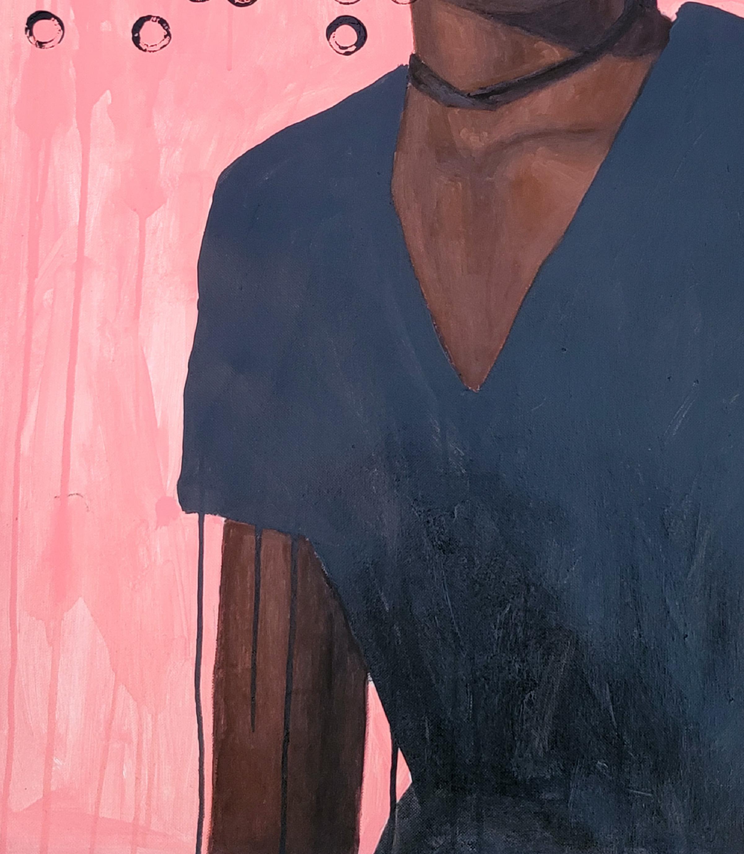 Soft Murmure - 21st Century Contemporary, Ritratto figurativo, Olio, Giovane donna - Figurative Painting Nero di Damilola Ilori