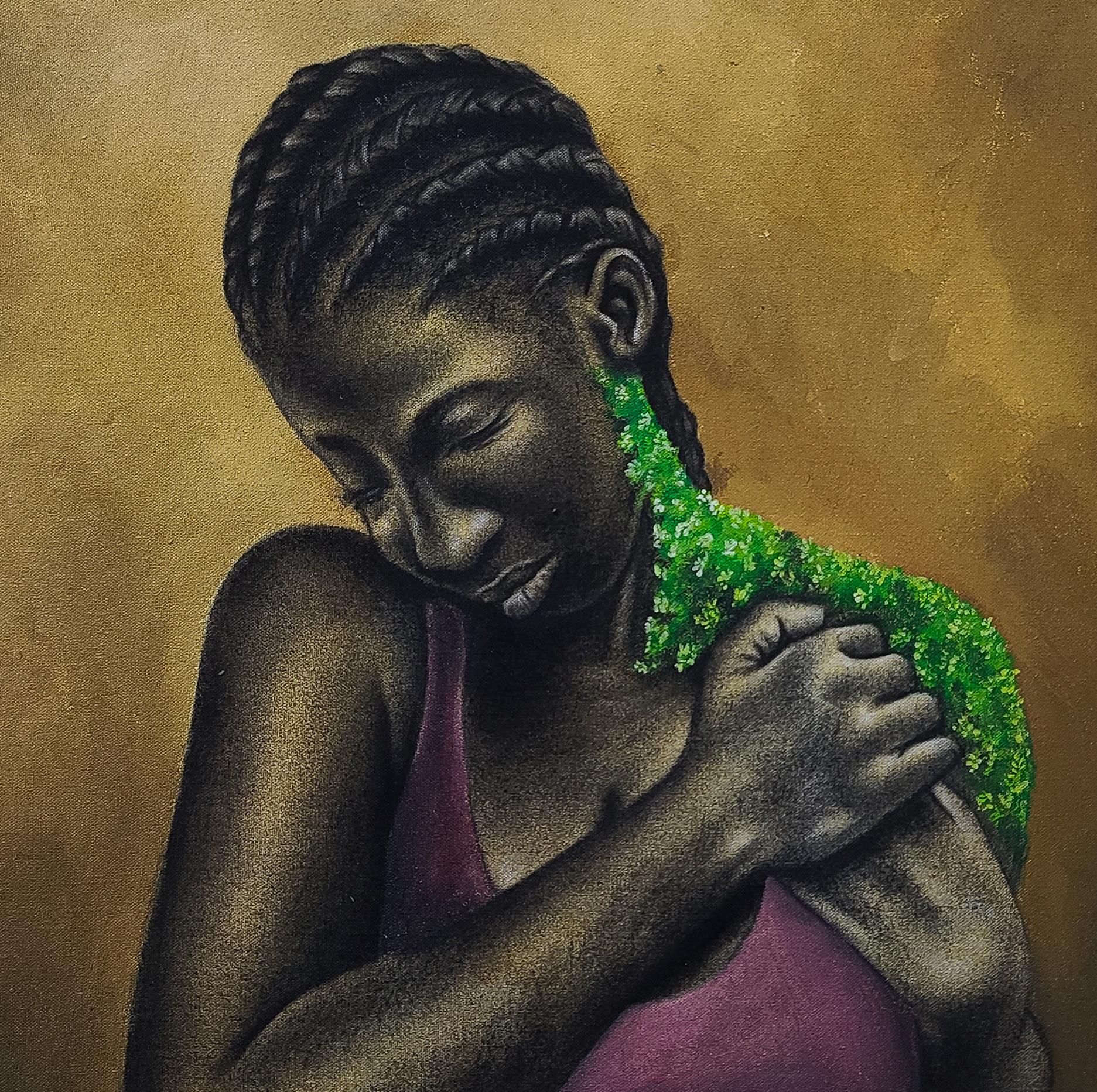 Verdant Soul 1 -21. Jahrhundert, Zeitgenössisch, Figurative Mischtechnik, Afrika Frauen (Schwarz), Figurative Painting, von Damilola Olusegun