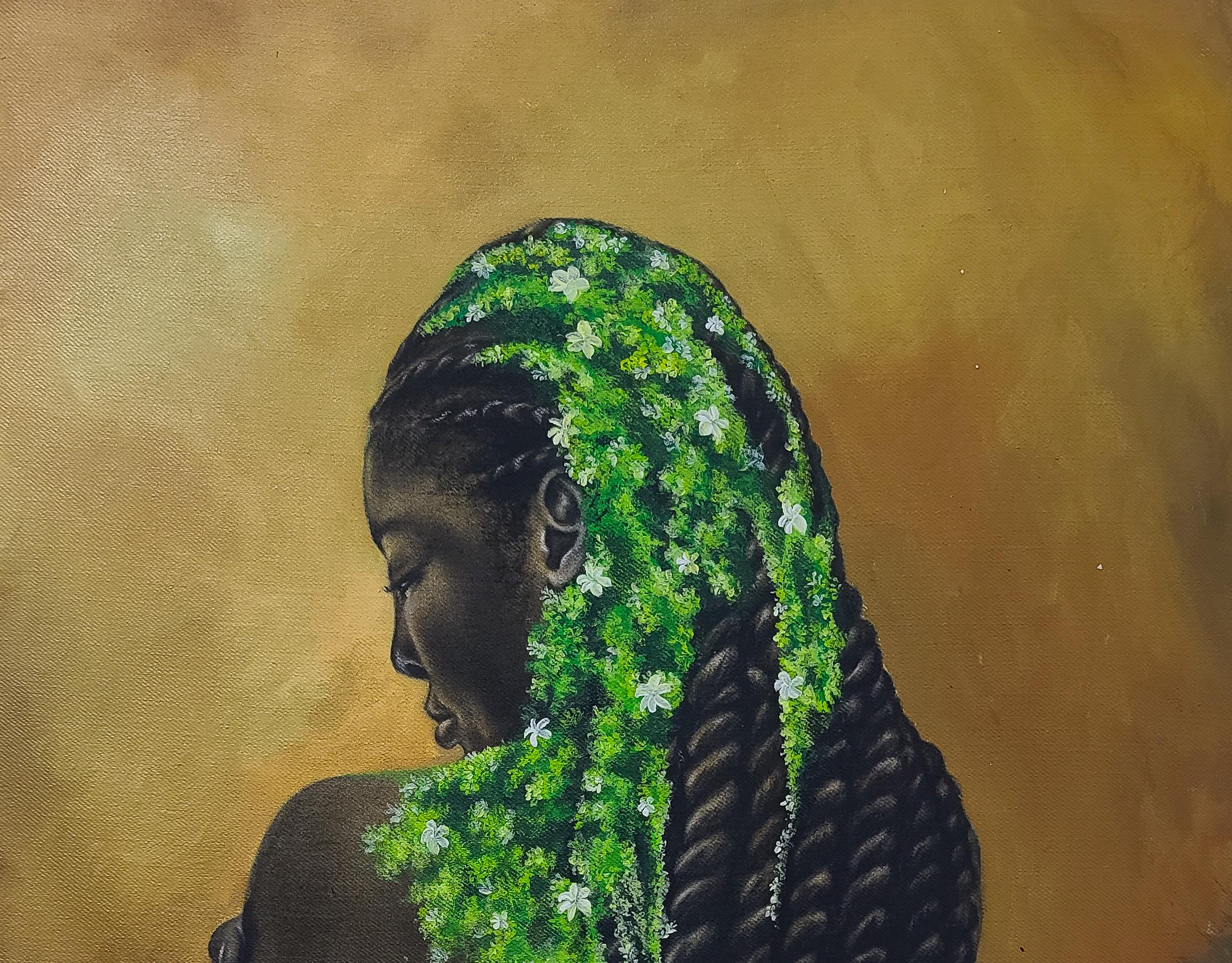 Verdant Soul 2 -21. Jahrhundert, Zeitgenössisch, Figurative Mischtechnik, Afrika Frauen – Painting von Damilola Olusegun
