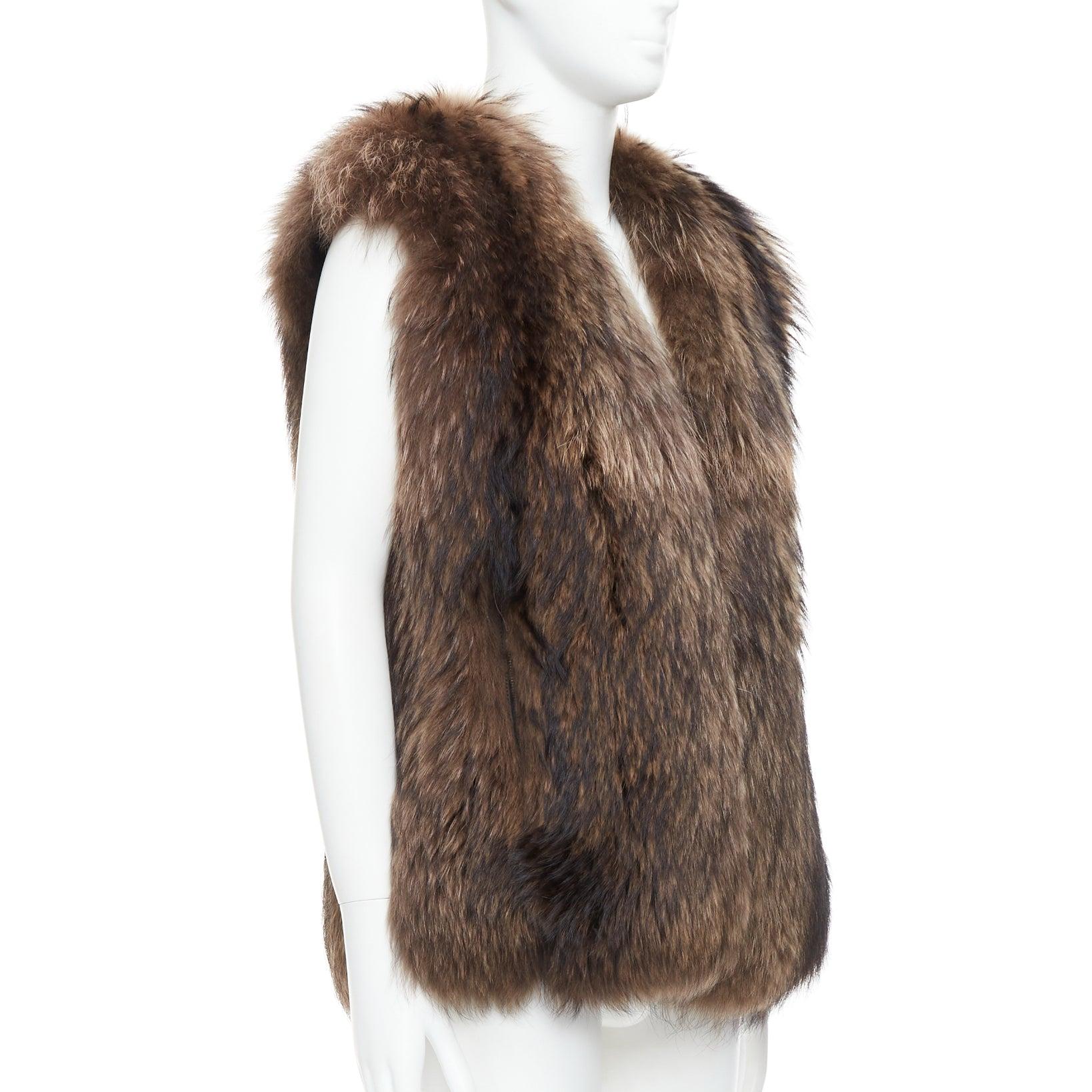 Brown DAMIR DOMA brown genuine fur sleeveless vest coat M For Sale