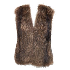 DAMIR DOMA brown genuine fur sleeveless vest coat M