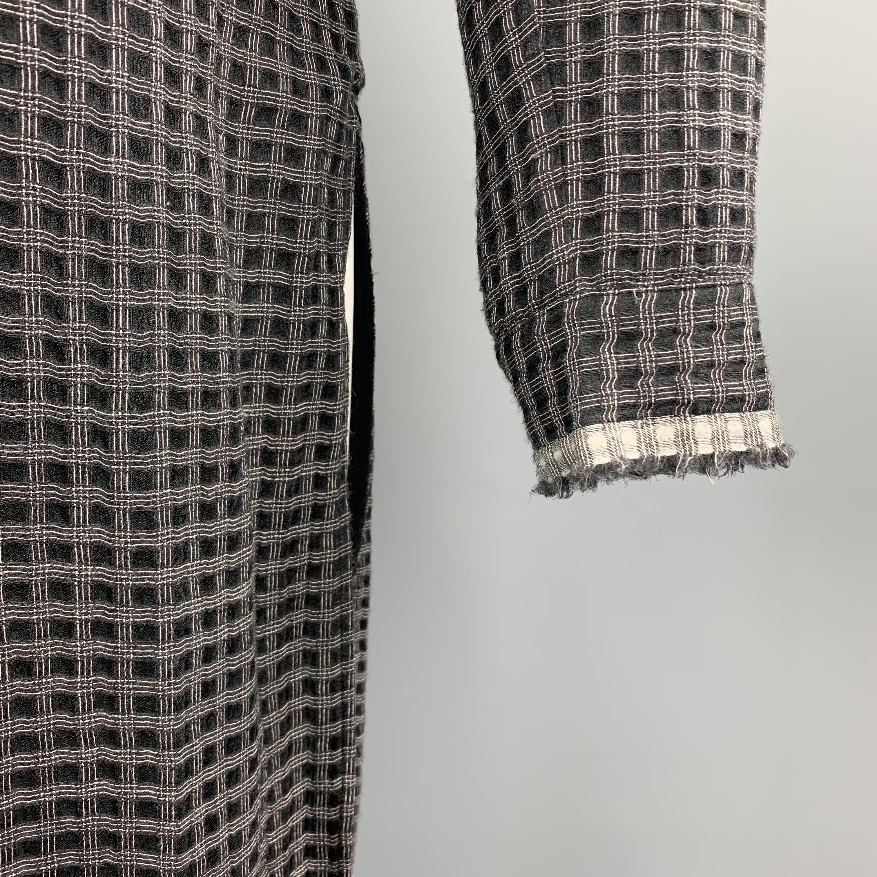 DAMIR DOMA XS Black & Grey Window Pane Wool / Silk Nehru Collar Long Sleeve  In Good Condition In San Francisco, CA