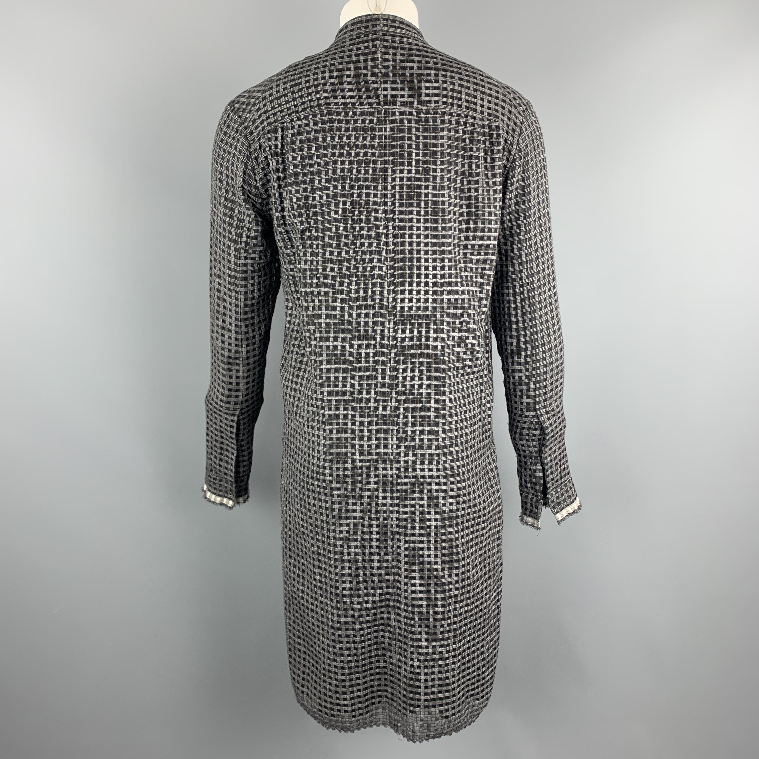 Men's DAMIR DOMA XS Black & Grey Window Pane Wool / Silk Nehru Collar Long Sleeve 