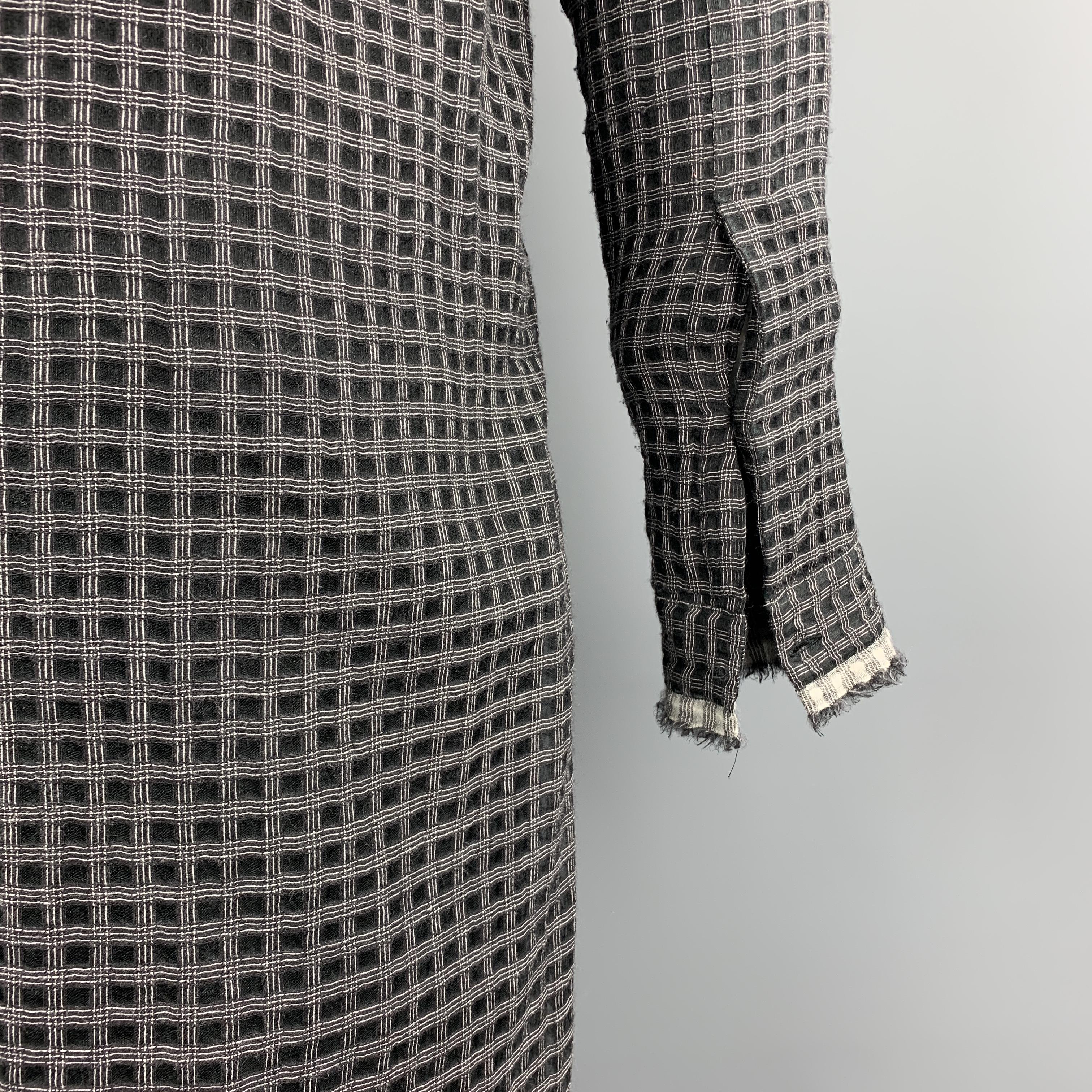 DAMIR DOMA XS Black & Grey Window Pane Wool / Silk Nehru Collar Long Sleeve  1