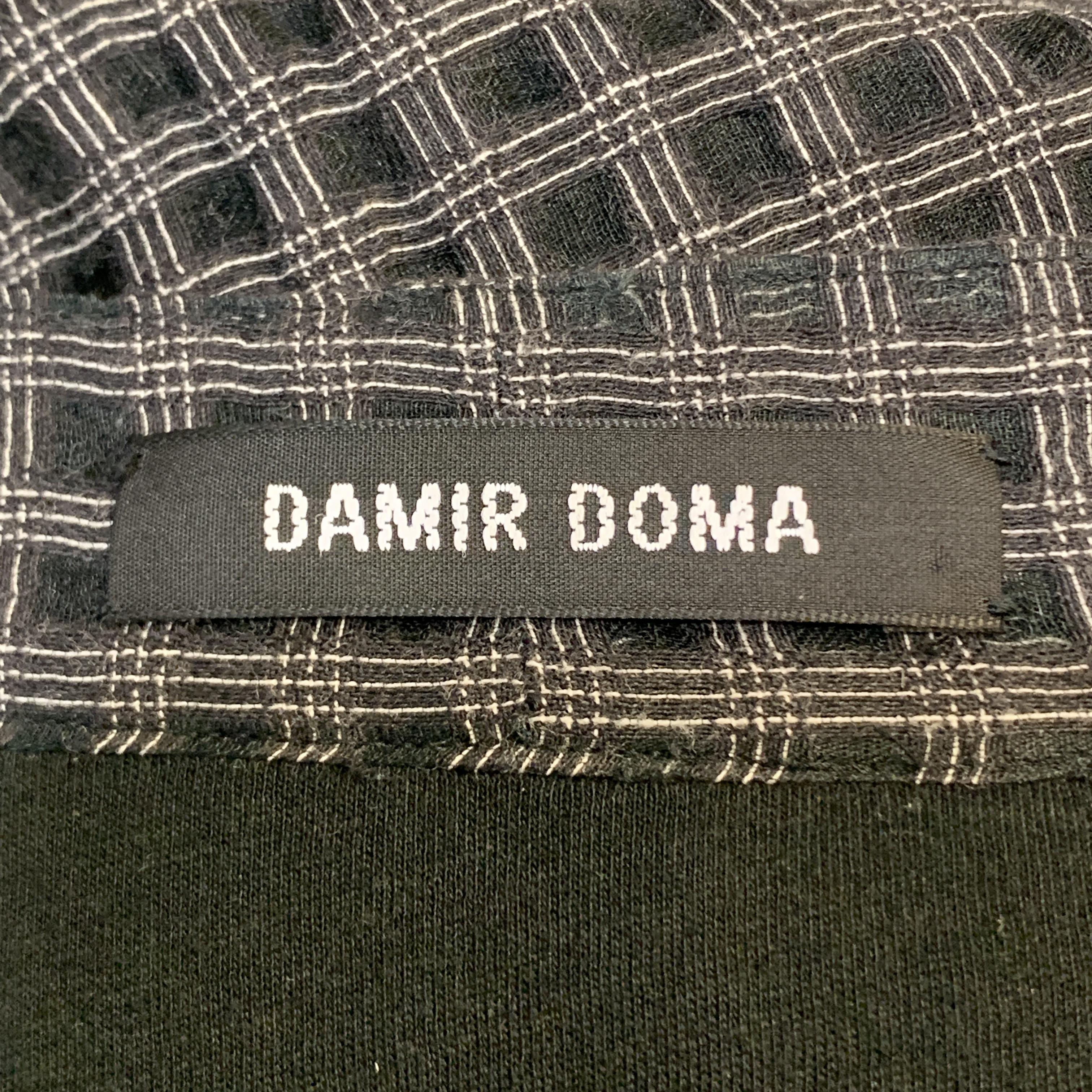 DAMIR DOMA XS Black & Grey Window Pane Wool / Silk Nehru Collar Long Sleeve  3