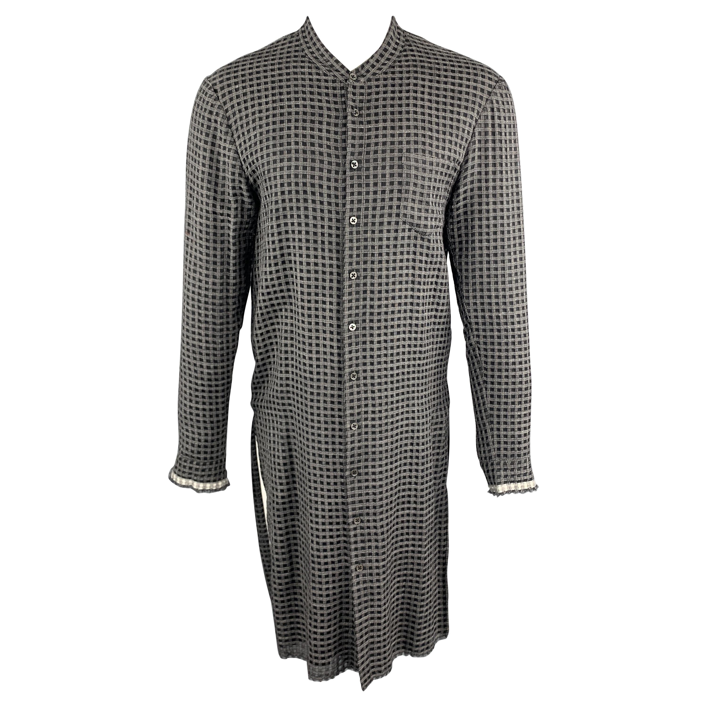 DAMIR DOMA XS Black & Grey Window Pane Wool / Silk Nehru Collar Long Sleeve 