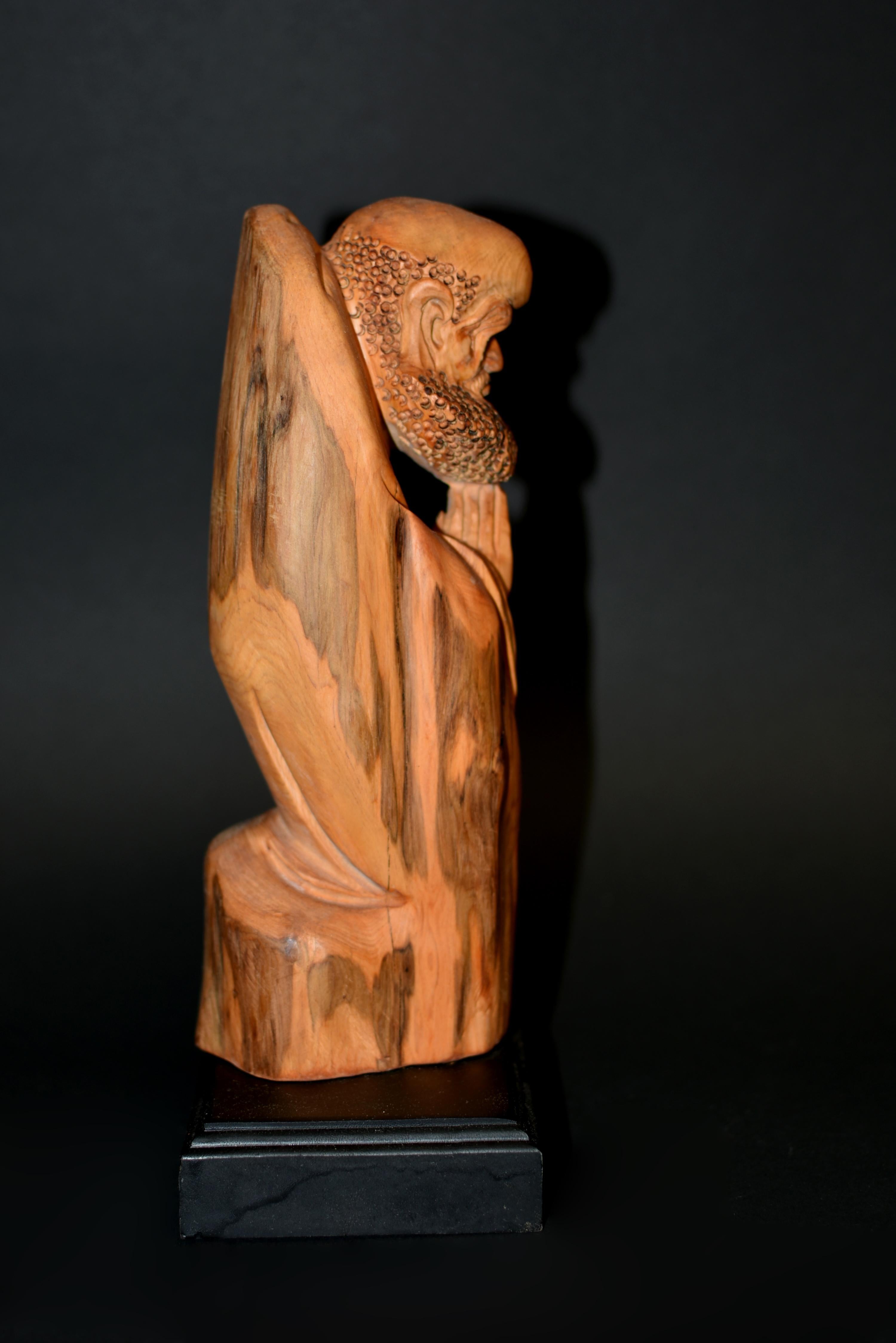 Damo Bodhidharma Monk Carved Camphor Wood Statue For Sale 3