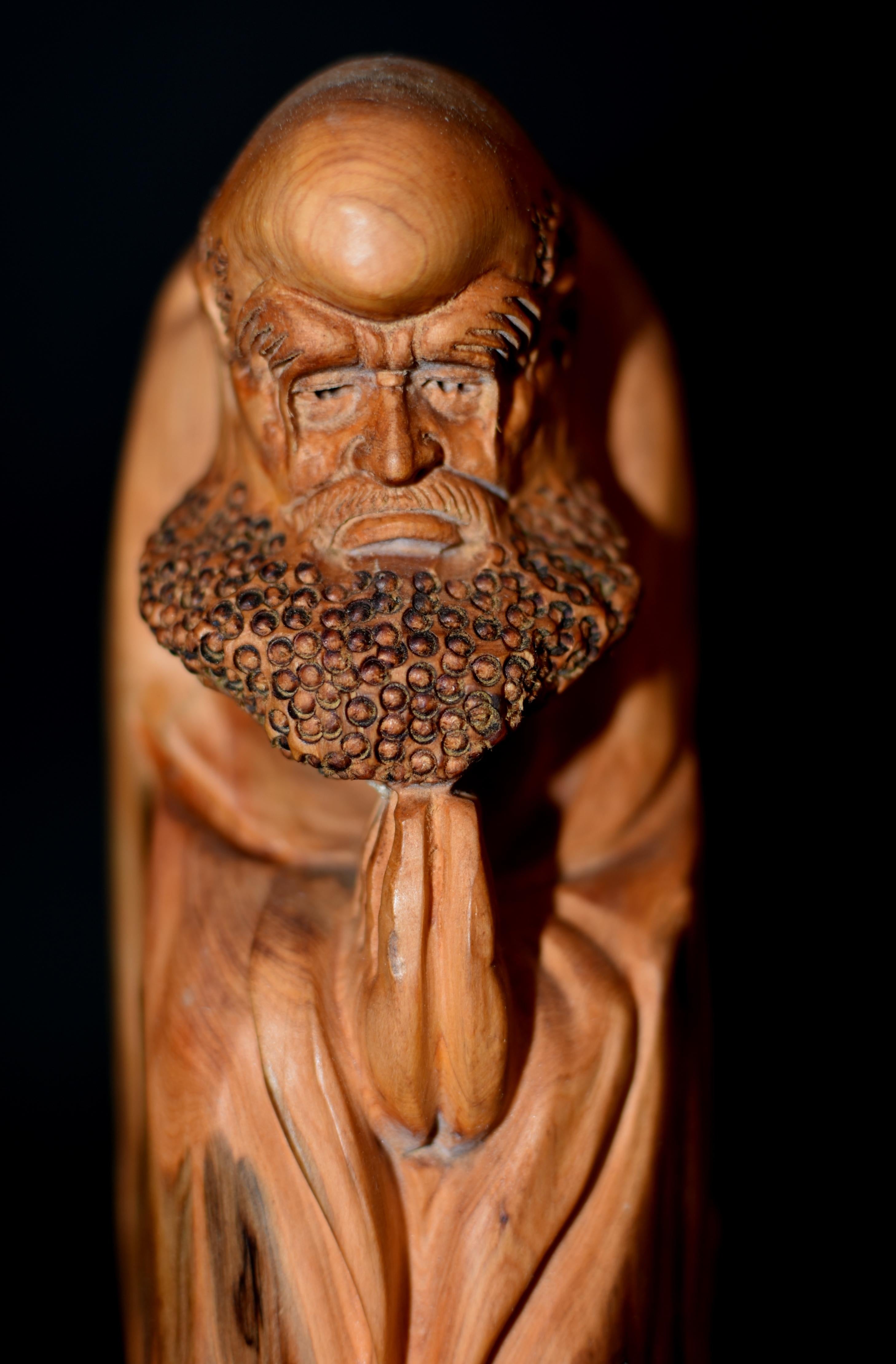 Hand-Carved Damo Bodhidharma Monk Carved Camphor Wood Statue For Sale