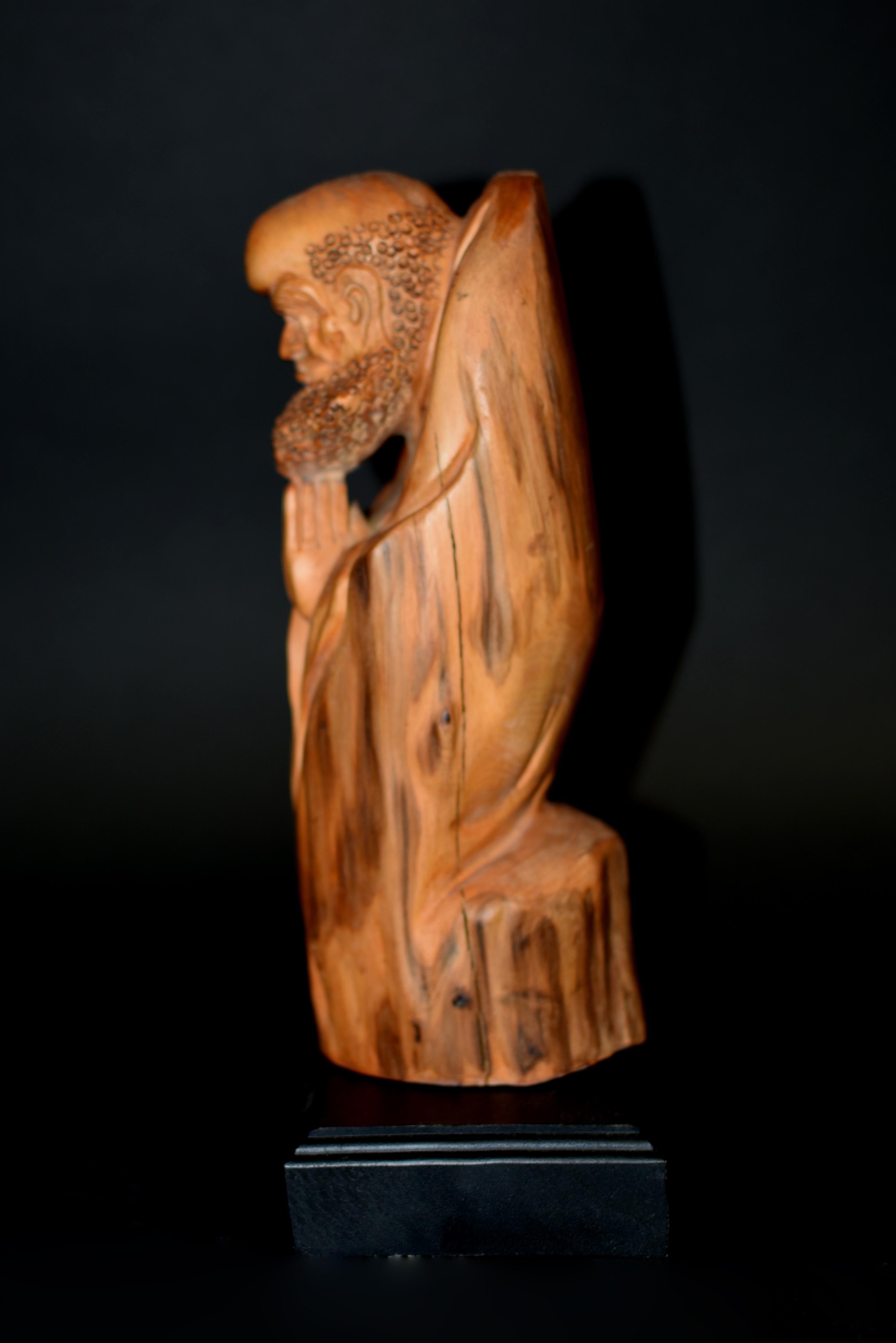 Damo Bodhidharma Monk Carved Camphor Wood Statue For Sale 1