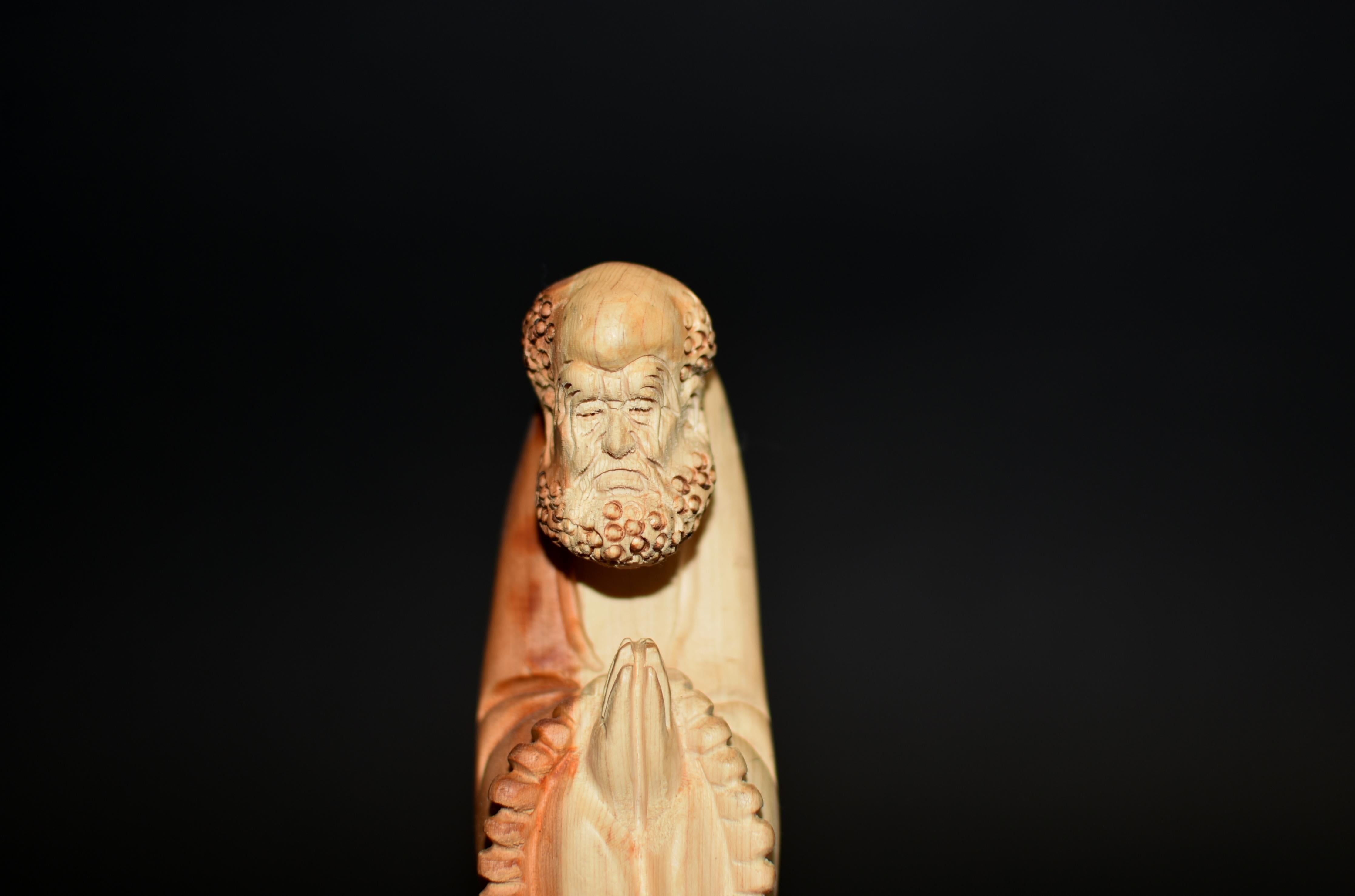 Hand-Carved Damo Bodhidharma with Long Prayer Beads For Sale