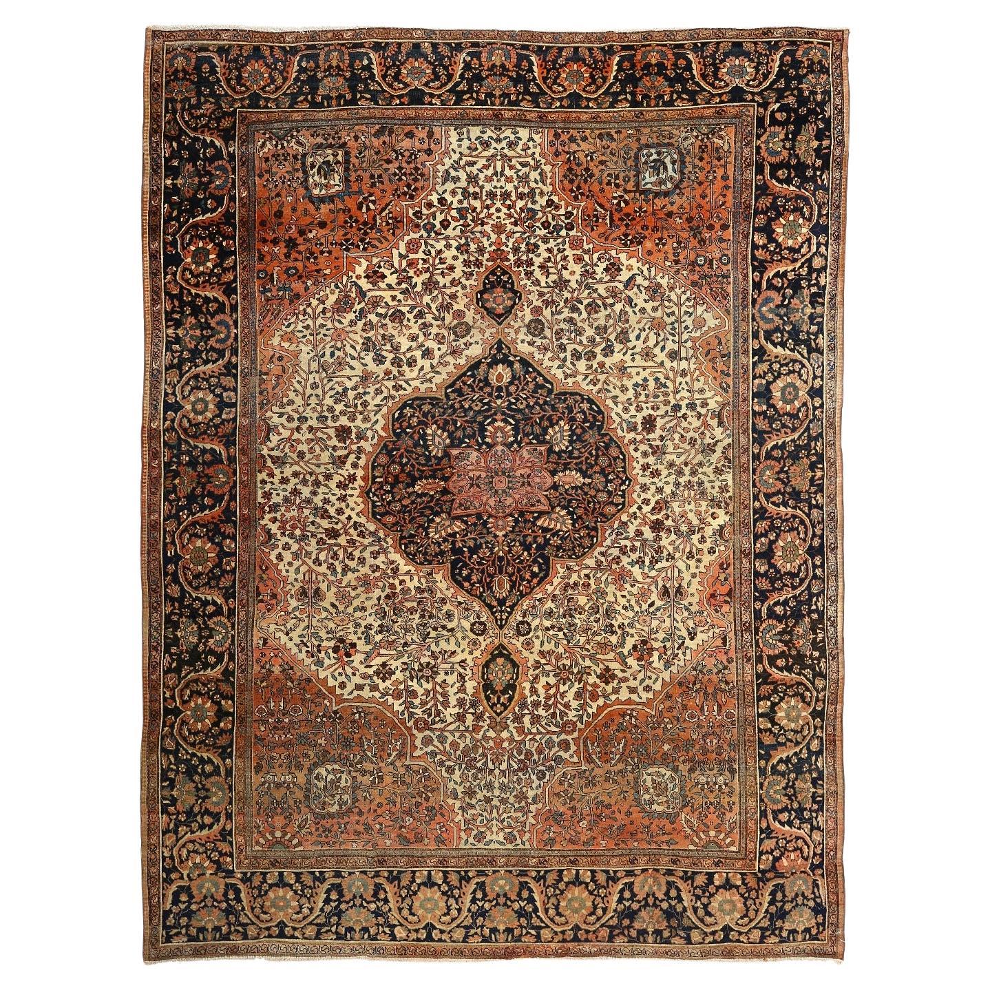 Damoka Collection Antique Persian Farahan - Size: 13 ft 0 in x 9 ft 11 in For Sale