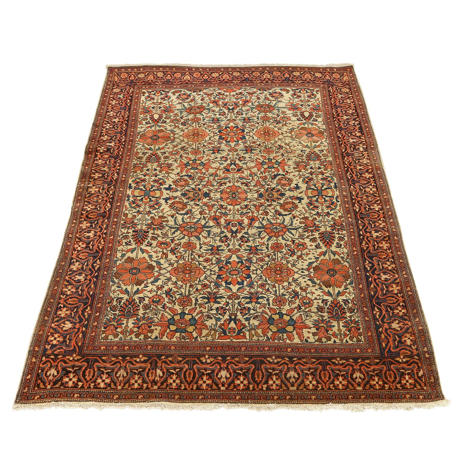 Sarouk Farahan Damoka Collection Antique Persian Farahan - Size: 6 ft 5 in x 4 ft 6 in For Sale