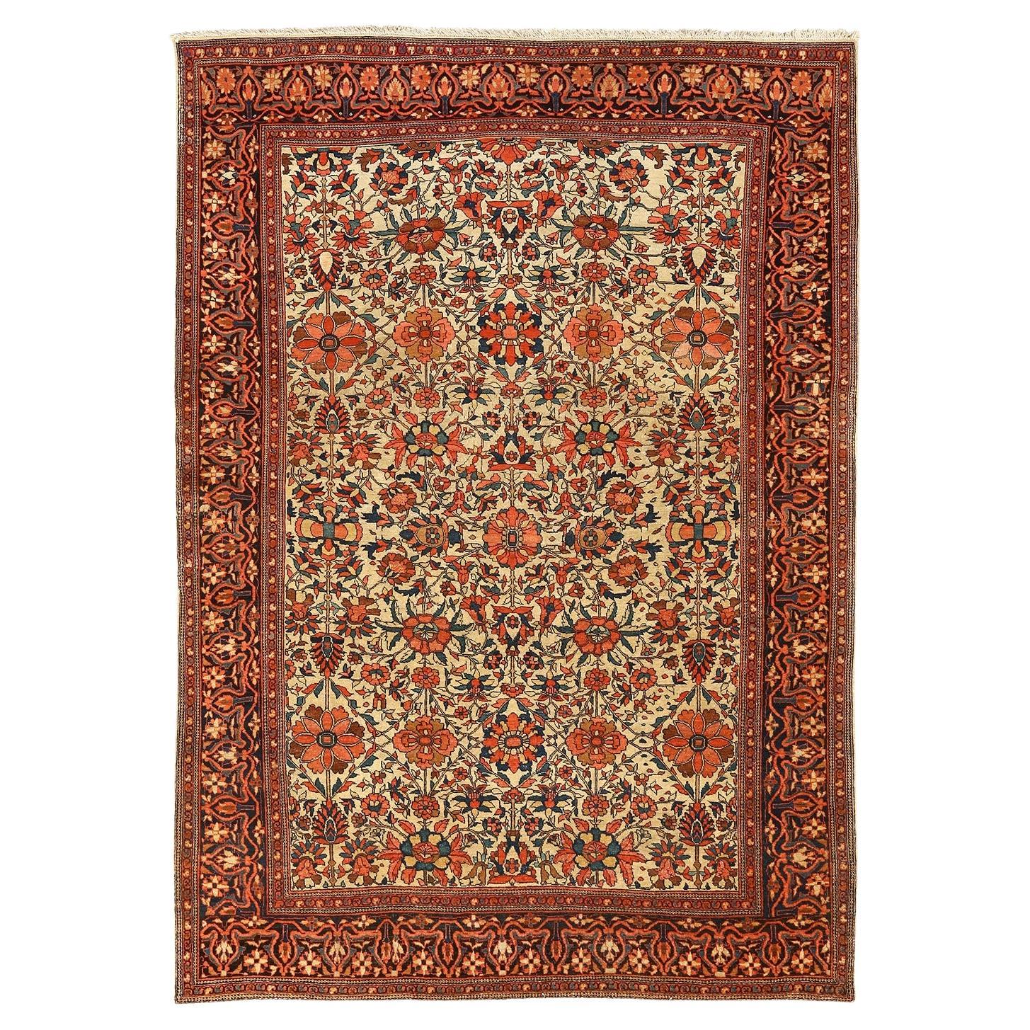 Damoka Collection Antique Persian Farahan - Size: 6 ft 5 in x 4 ft 6 in For Sale