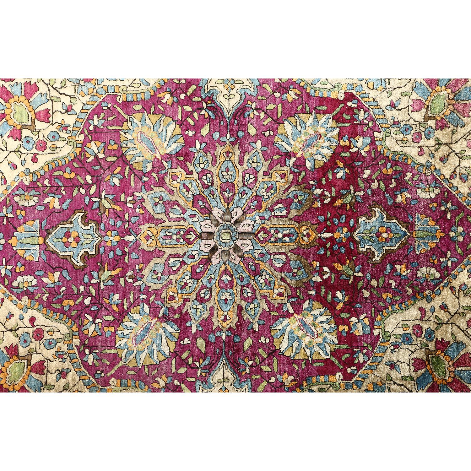 Persian Silk Kashan Mohtasham - Size: 6 ft 8 in x 4 ft 6 in In Good Condition For Sale In Los Angeles, CA