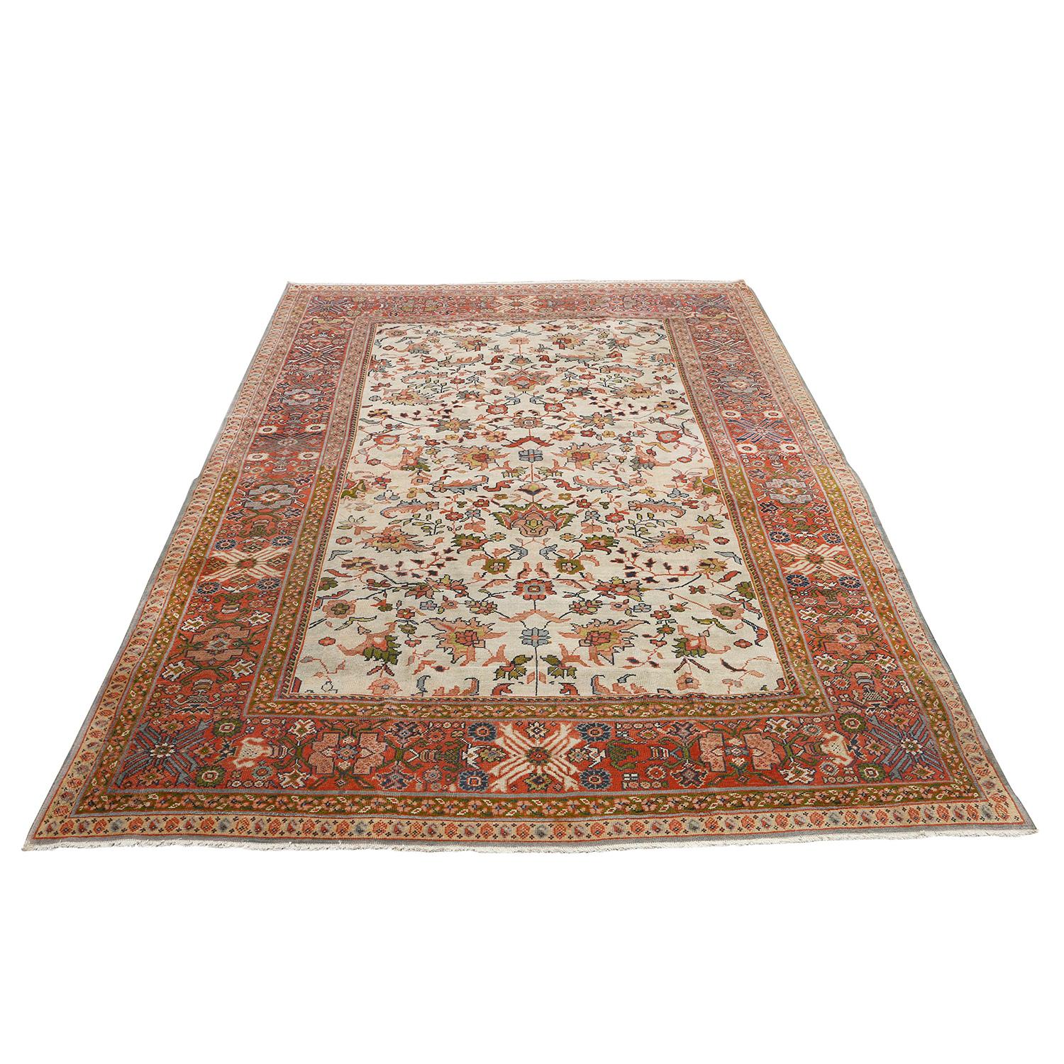 An Antique Sultanabad Rug adorned with an All-Over Design is a masterpiece that transcends time, blending the rich heritage of Persian craftsmanship with an enchanting symphony of patterns and colors. Originating from the distinguished weaving