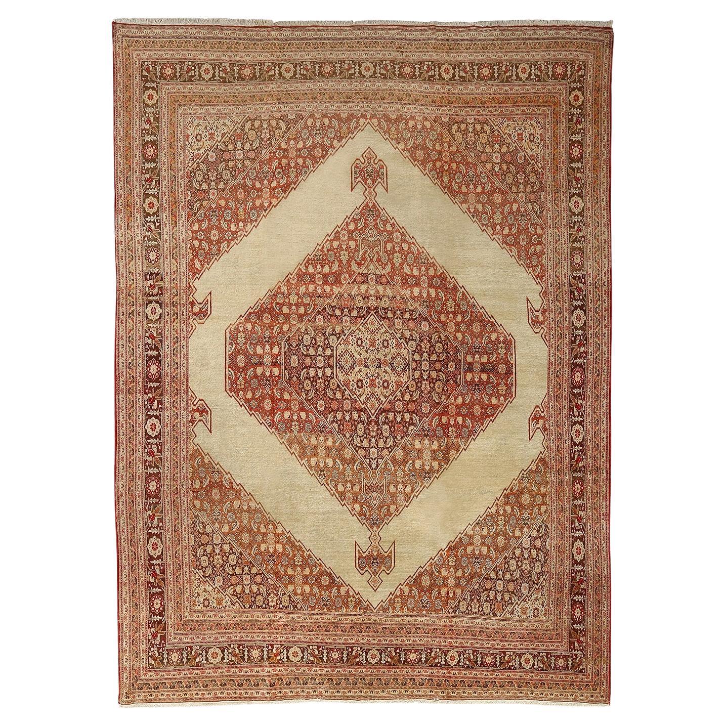 Damoka Collection Antique Persian Tabriz Hajjalili - Size: 12 ft 7 in x 9 ft 5in For Sale
