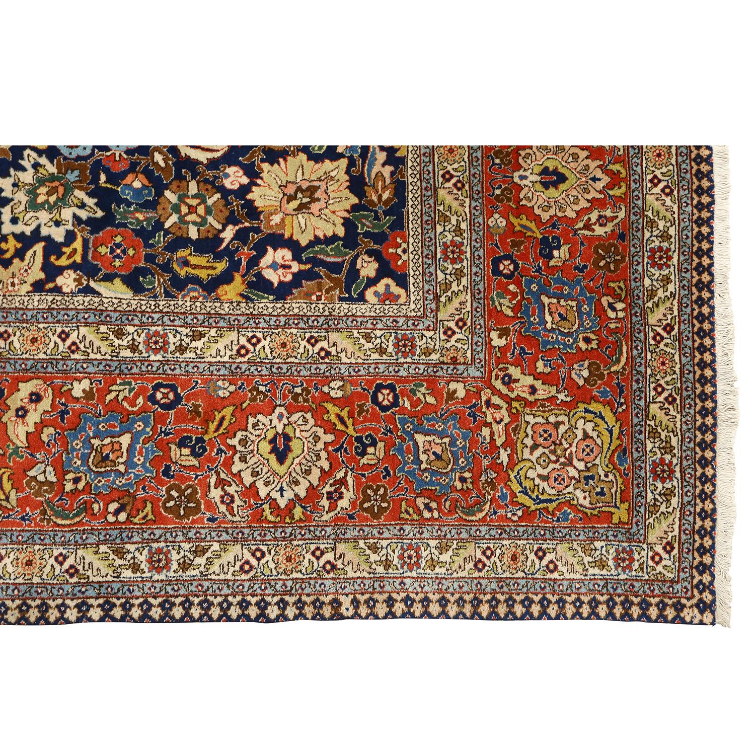 This Antique Tabriz Rug featuring an All-Over Design is a captivating testament to the rich tradition of Persian craftsmanship and artistry. Hailing from the esteemed weaving city of Tabriz, these rugs are renowned for their intricate patterns that