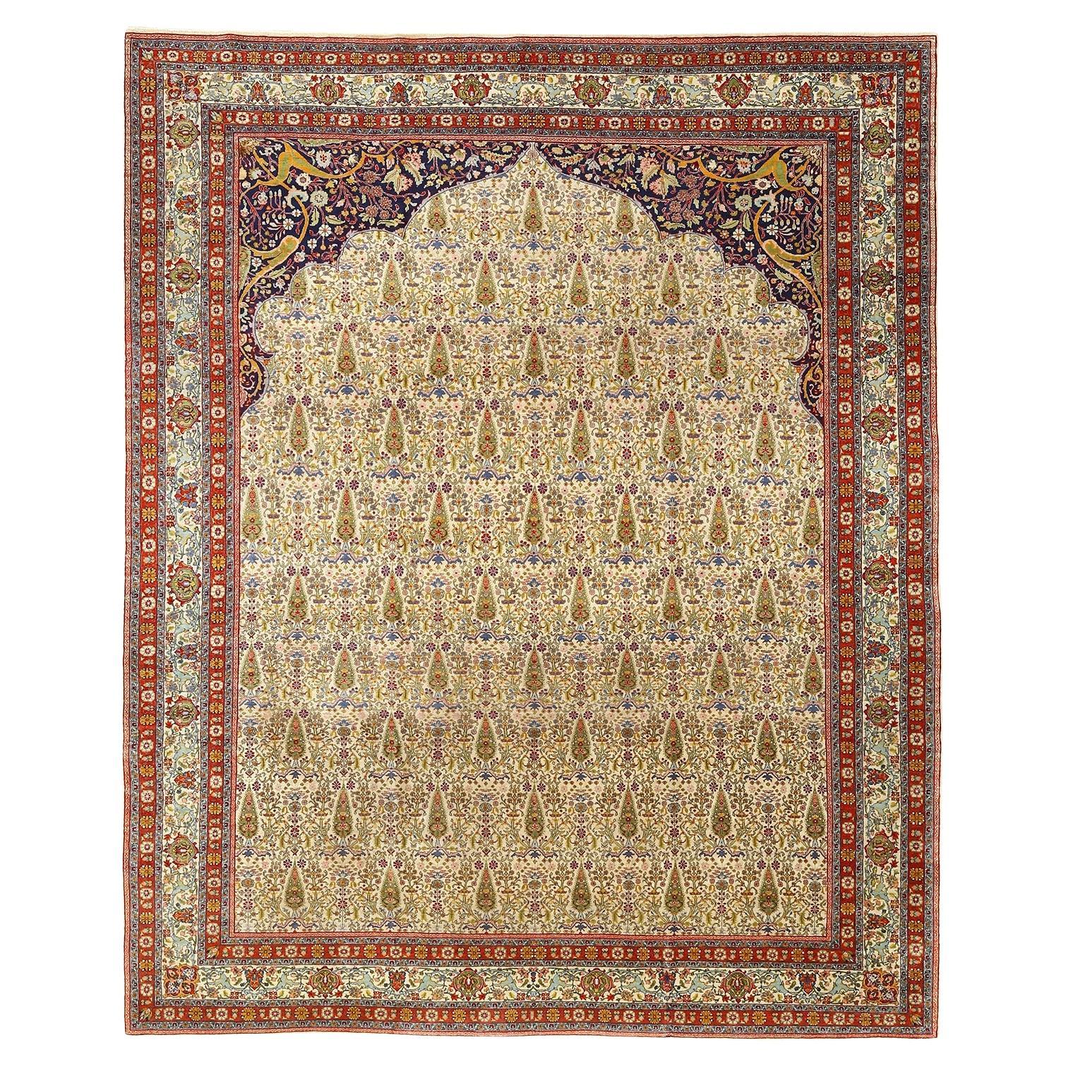 Collection Damoka Tabriz persane ancienne - Taille : 9 pieds 10 pouces x 8 pieds 1 pouces