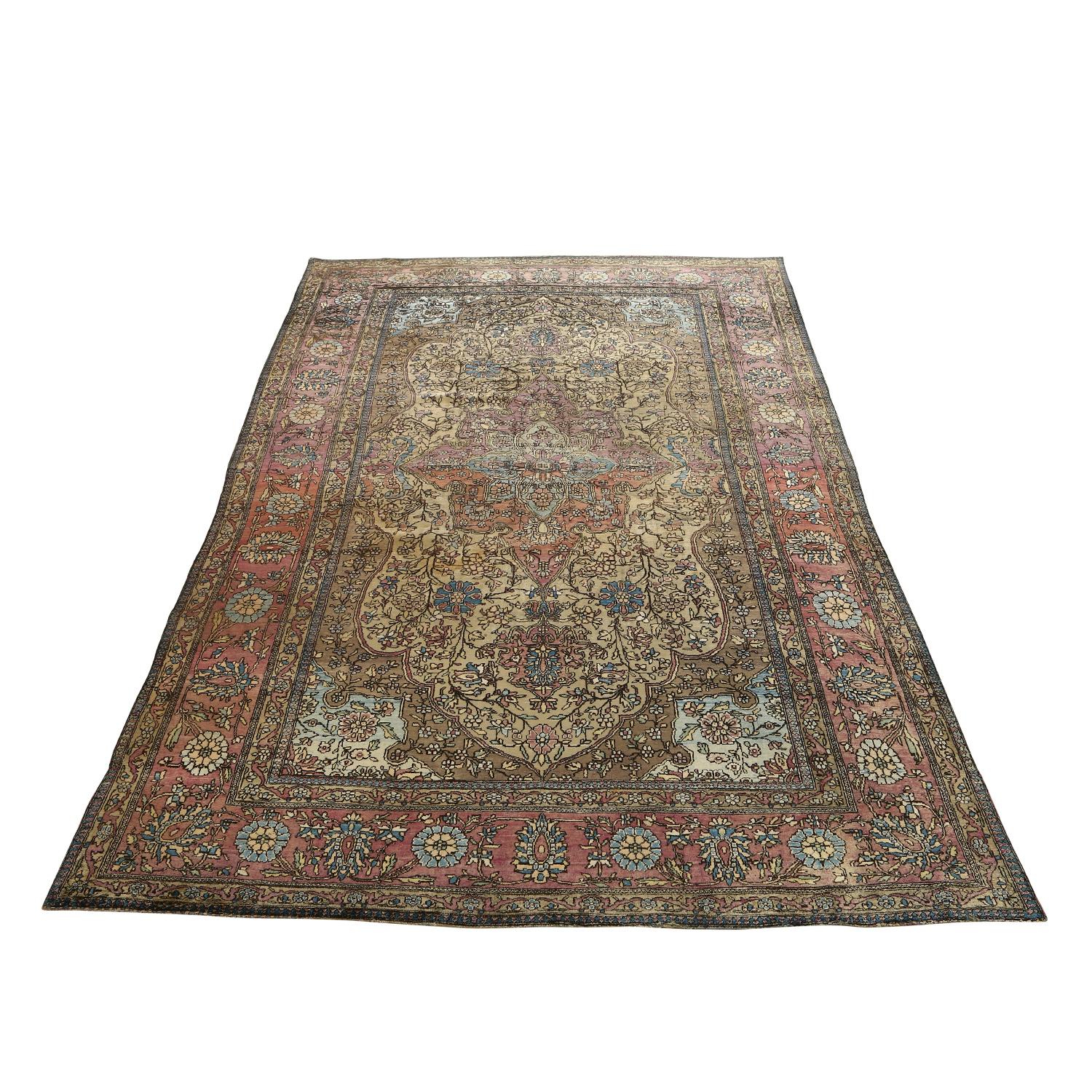 Sarouk Farahan Damoka Collection Pure Silk Persian Antique Farahan - Size: 7 ft 6 in x 4 ft 4in For Sale