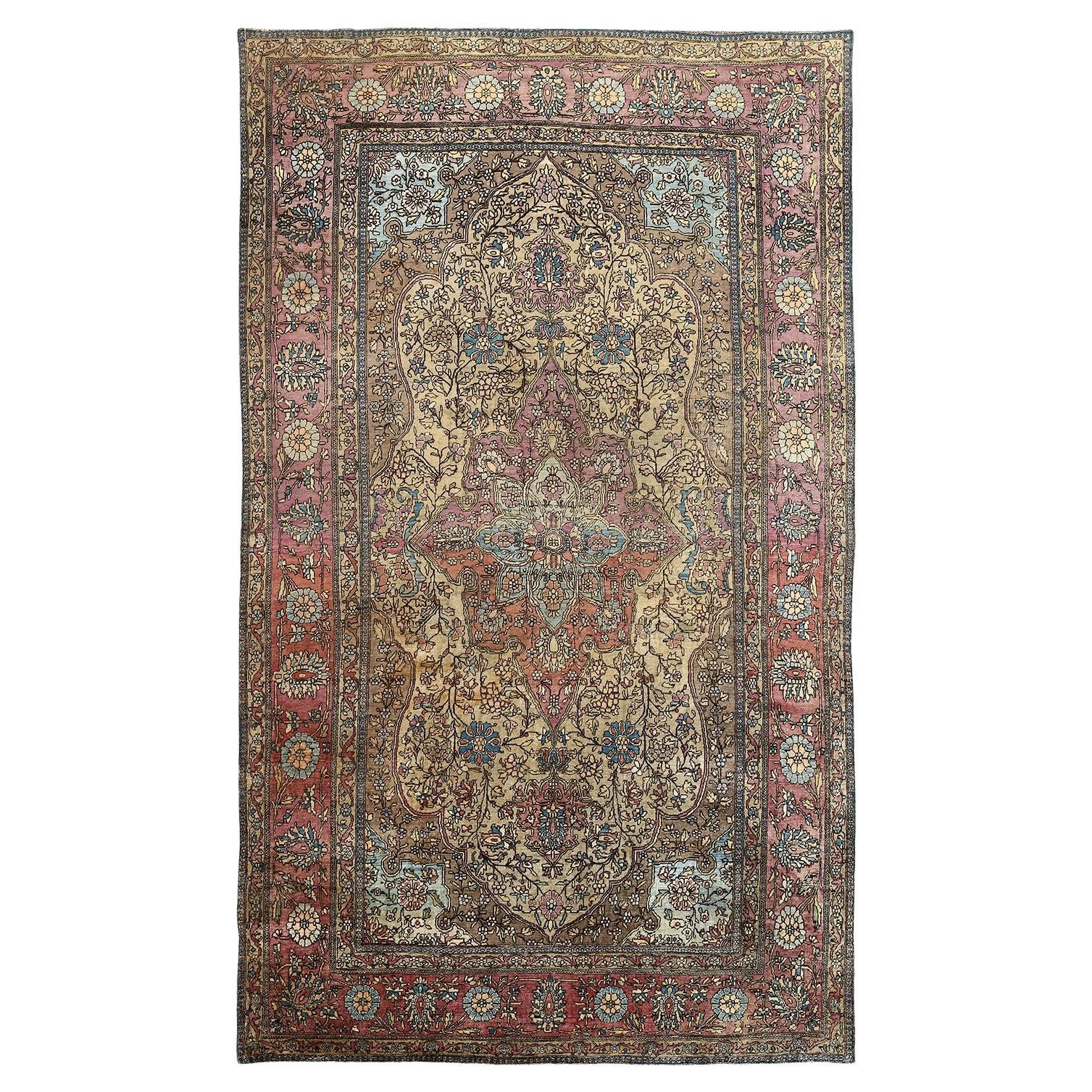 Damoka Collection Pure Silk Persian Antique Farahan - Size: 7 ft 6 in x 4 ft 4in For Sale
