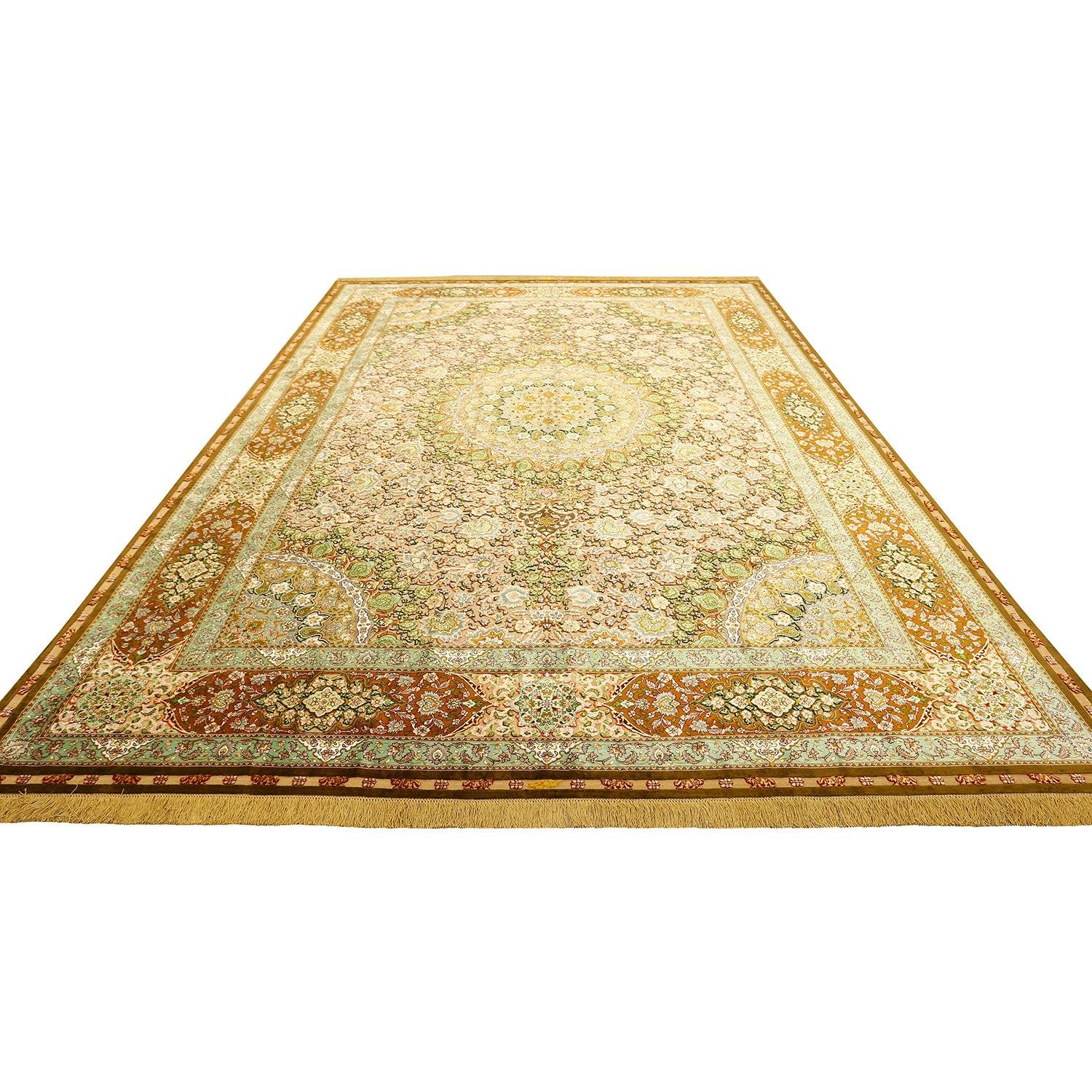 Elevate your living space with this super fine Tabriz Souf with a center medallion design. A Tabriz rug is a masterpiece of craftsmanship and artistry that hails from the historic city of Tabriz, nestled in the heart of Iran. Renowned for its