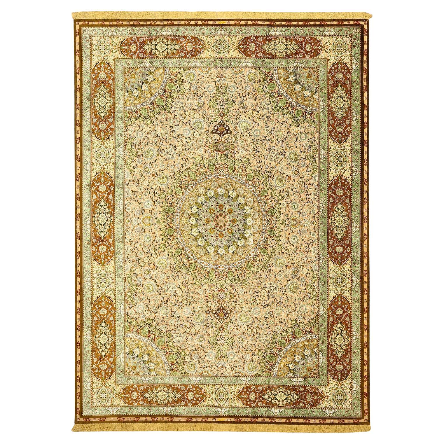 Damoka Collection Persian Pure Silk Tabriz - Size: 13 ft 1 in x 9 ft 9in For Sale