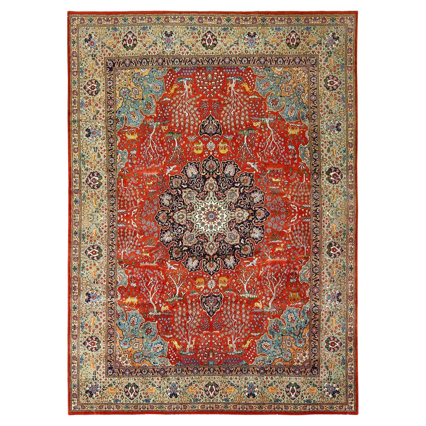 Damoka Collection Vintage Persian Tabriz Narvani - Size: 13 ft 6 in x 9 ft 10 in For Sale